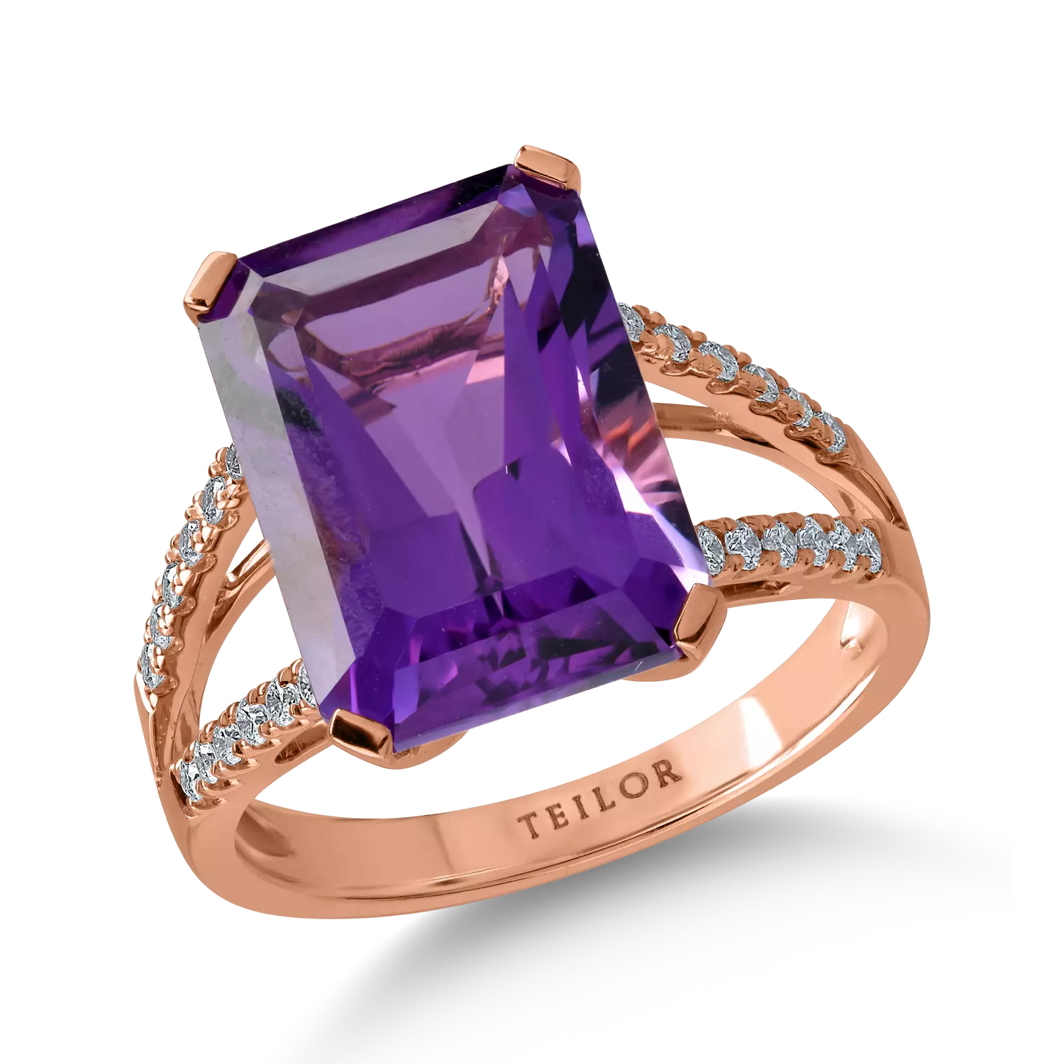Rose gold ring with 7ct amethyst and 0.26ct diamonds