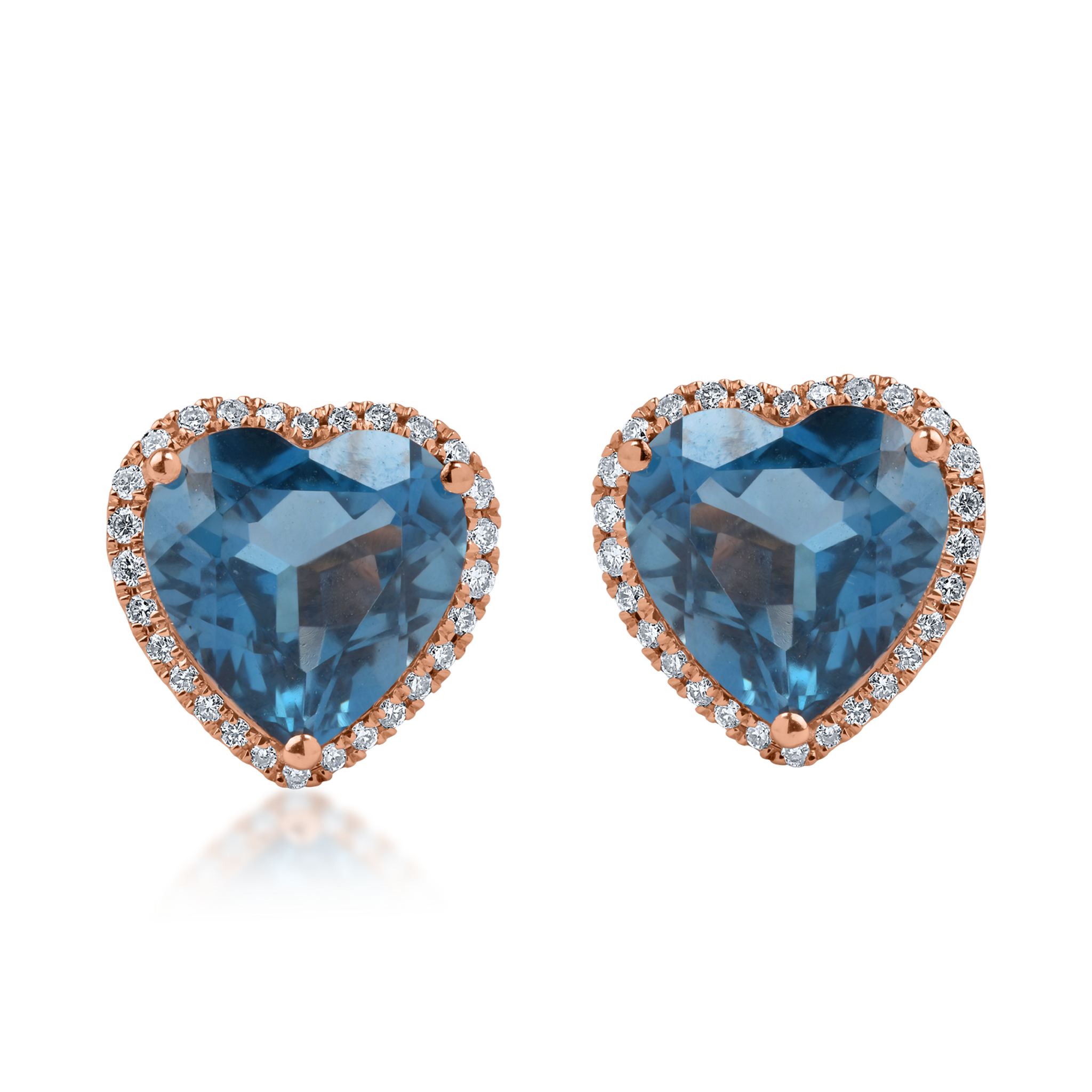Kolczyki w kształcie serca z różowego złota z 5.9ct topazami w kolorze londyńskiego błękitu i diamentami o masie 0.23ct