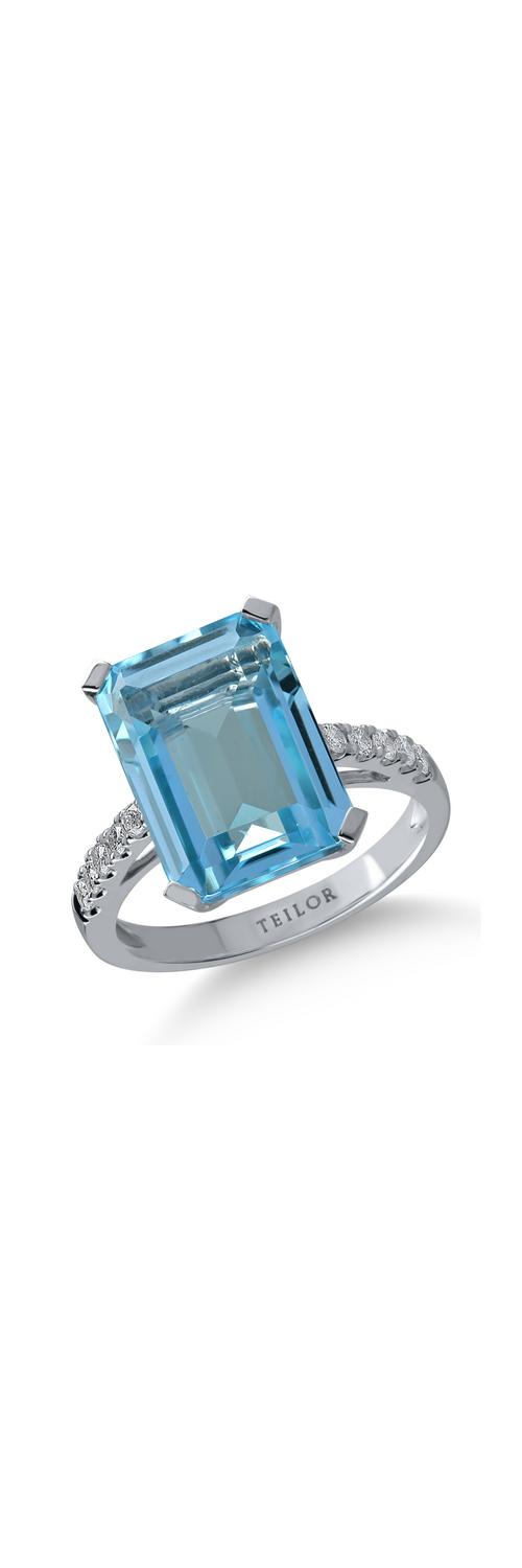 Inel din aur alb cu topaz albastru-deschis de 13.5ct si diamante de 0.22ct