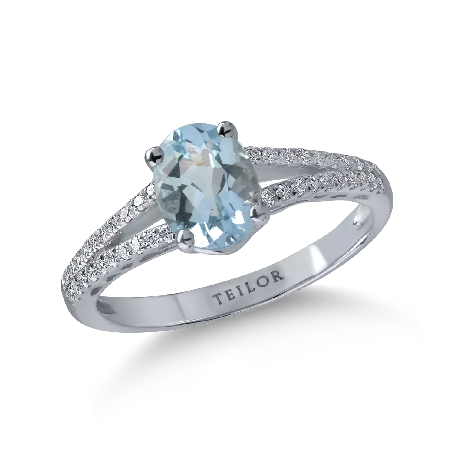 Fehérarany gyűrű 1.01ct akvamarinnal és 0.2ct gyémántokkal