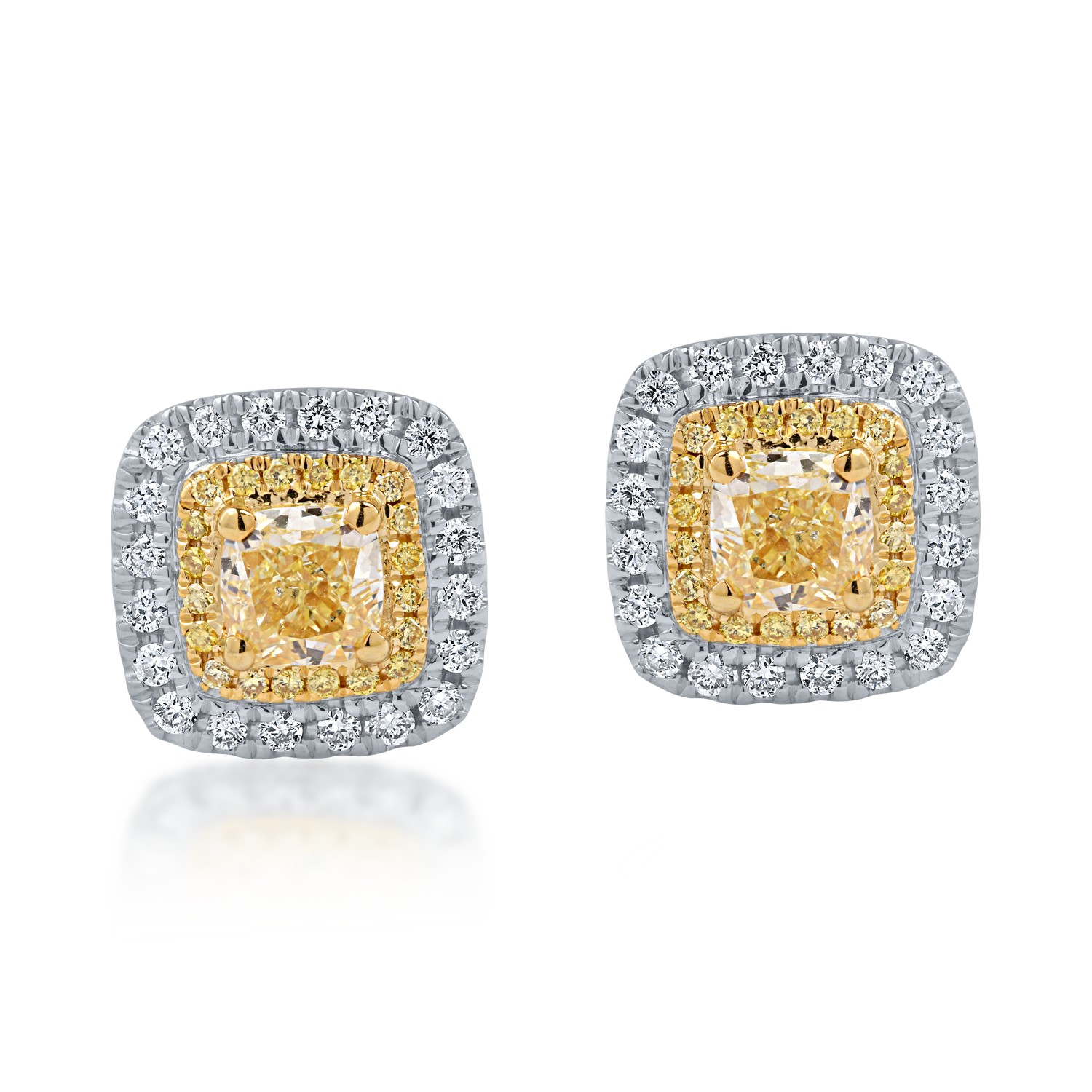 Обеци от бяло-жълто злато с 1.13кt жълти диаманти и 0.26кt прозрачни диаманти