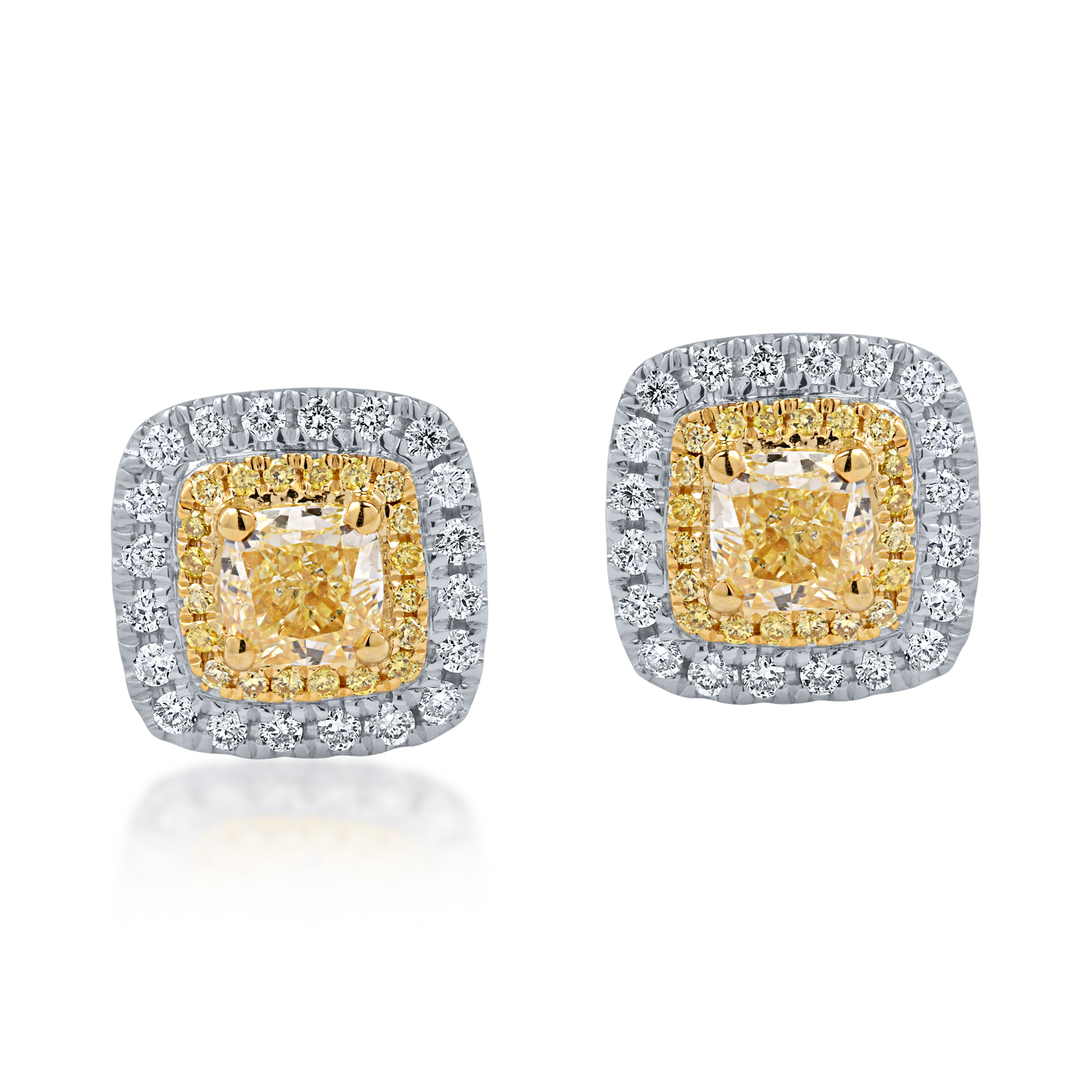 Kolczyki z biało-żółtego złota z żółtymi diamentami o masie 1.13ct i przezroczystymi diamentami o masie 0.26ct