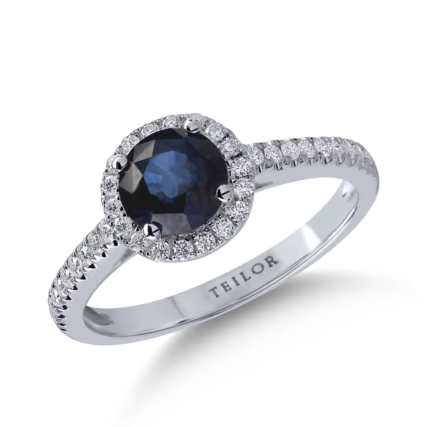 White gold ring with 1.2ct sapphire and 0.28ct diamonds