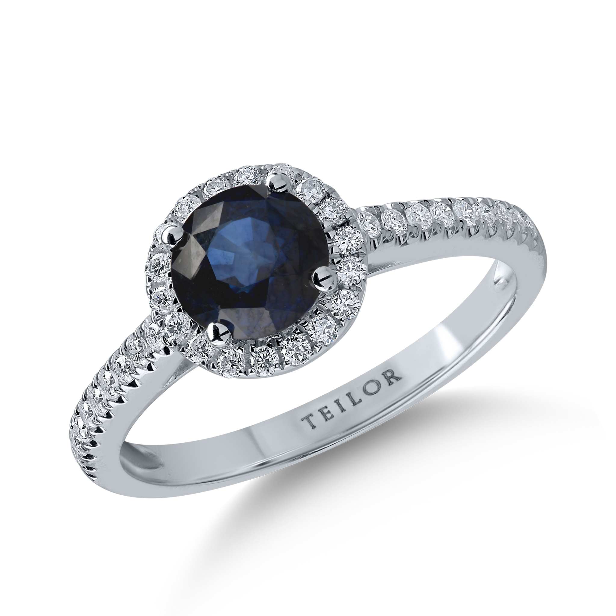 Fehérarany gyűrű 1.2ct zafírral és 0.28ct gyémántokkal
