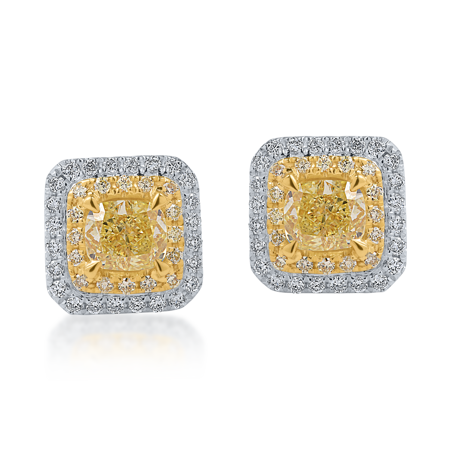 Kolczyki z biało-żółtego złota z 1.32ct żółtymi diamentami i 0.24ct przezroczystymi diamentami