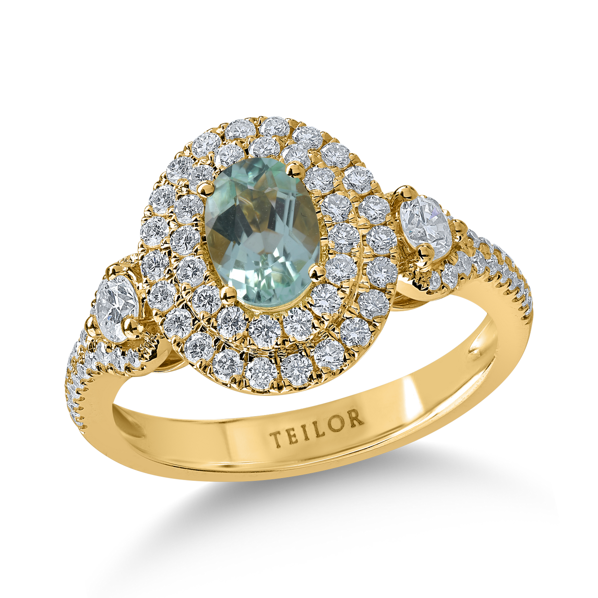 Sárga arany gyűrű 0.73ct paraiba topázzal és 0.78ct gyémántokkal