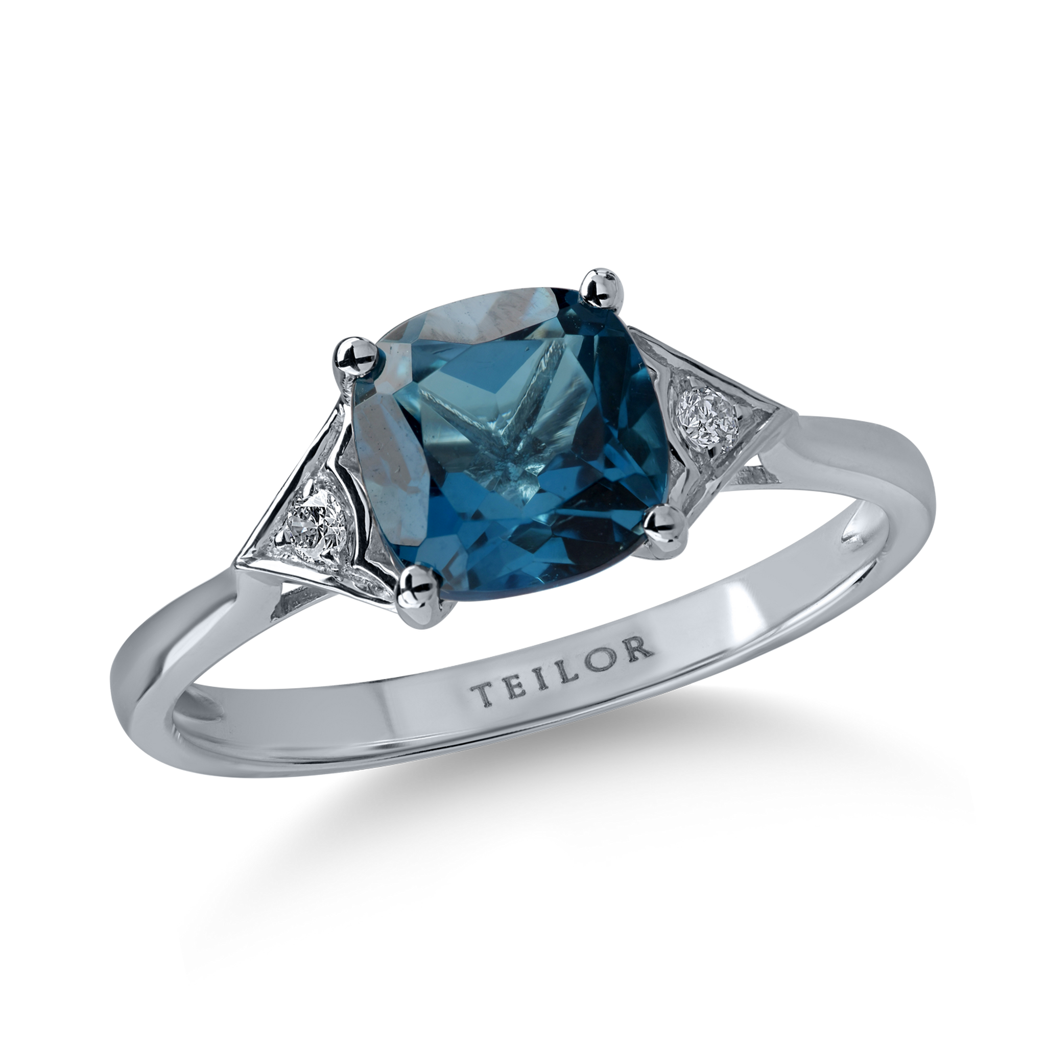 Fehérarany gyűrű 1.81ct Londoni kék topázzal és 0.05ct gyémántokkal