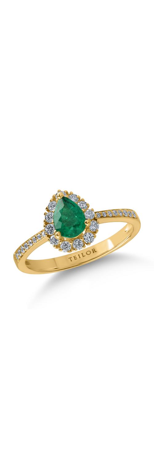 Yellow gold ring with 0.59ct emerald and 0.29ct diamonds