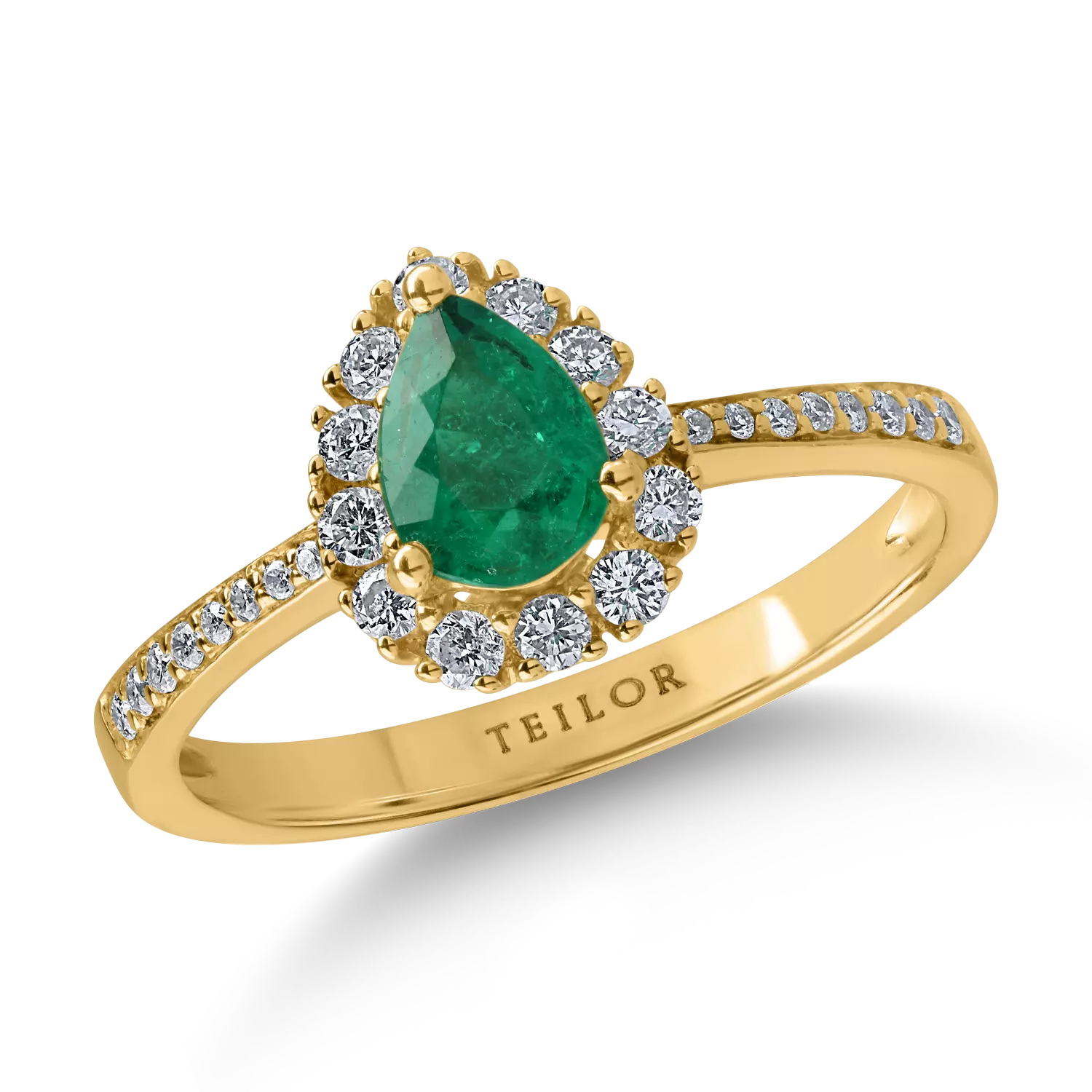 Sárga arany gyűrű 0.59ct smaragddal és 0.29ct gyémántokkal