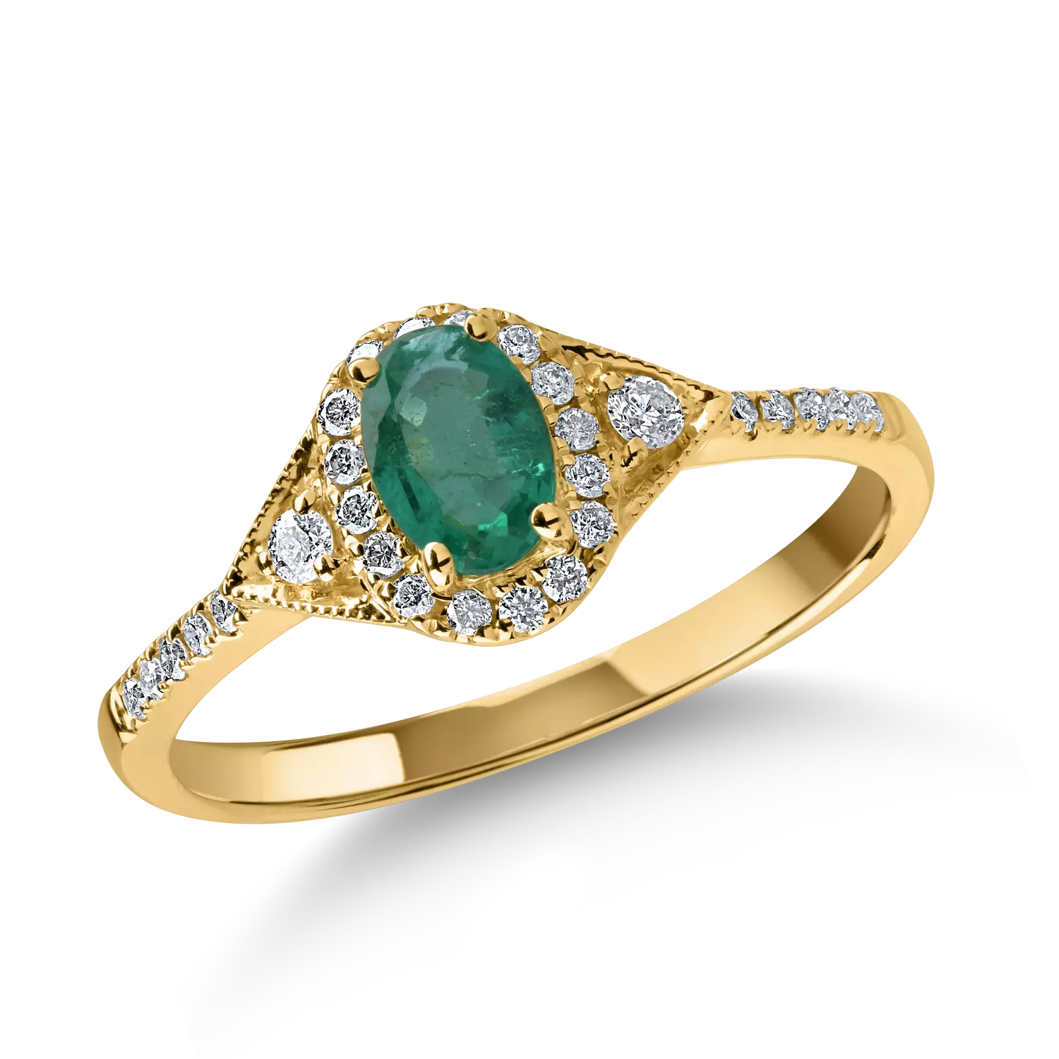 Sárga arany gyűrű 0.46ct smaragddal és 0.18ct gyémántokkal