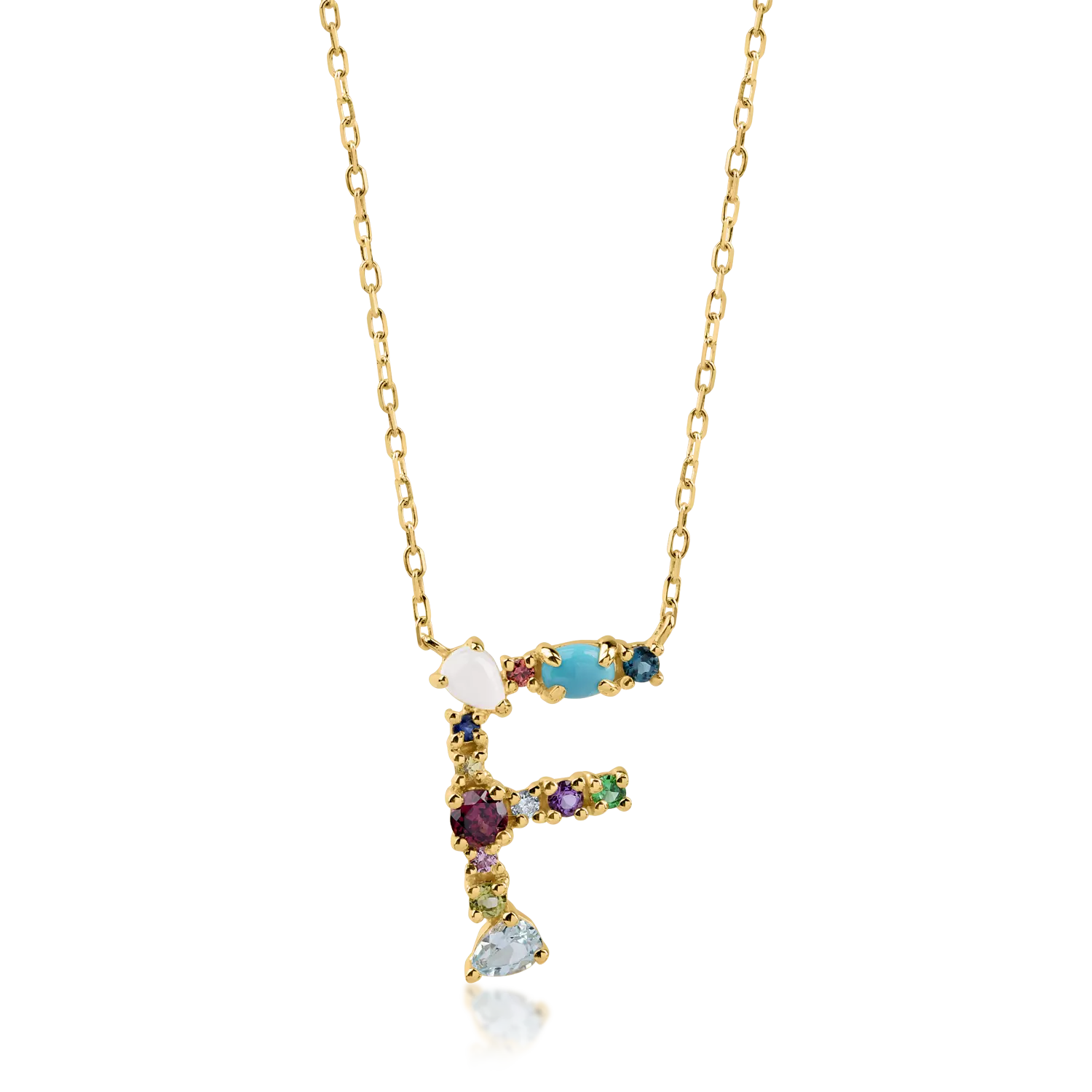 Yellow gold pendant necklace with 1ct precious and semi-precious stones