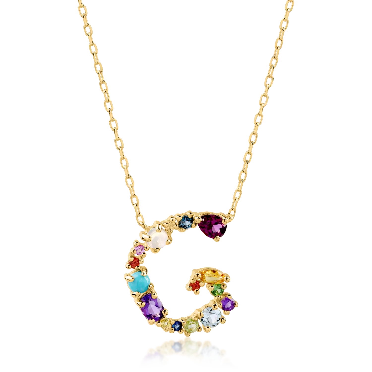 Yellow gold pendant necklace with 1.13ct precious and semi-precious stones