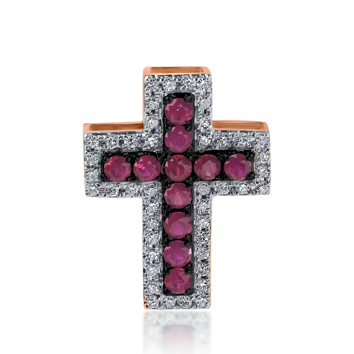 White-rose gold cross pendant with 0.281ct rubies and 0.121ct diamonds