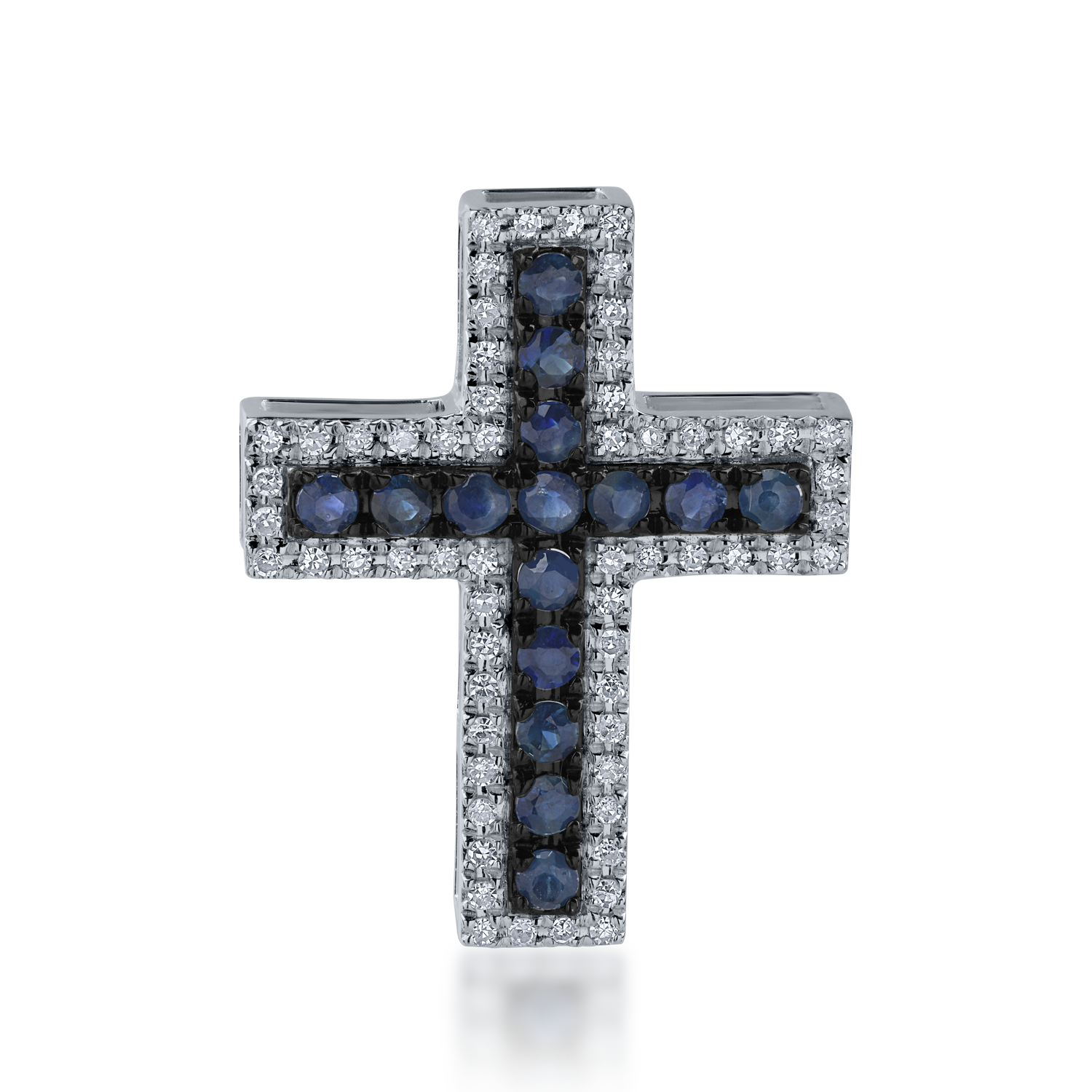 Zawieszka w kształcie krzyża z białego złota z szafirami o masie 0.378ct i diamentami o masie 0.123ct