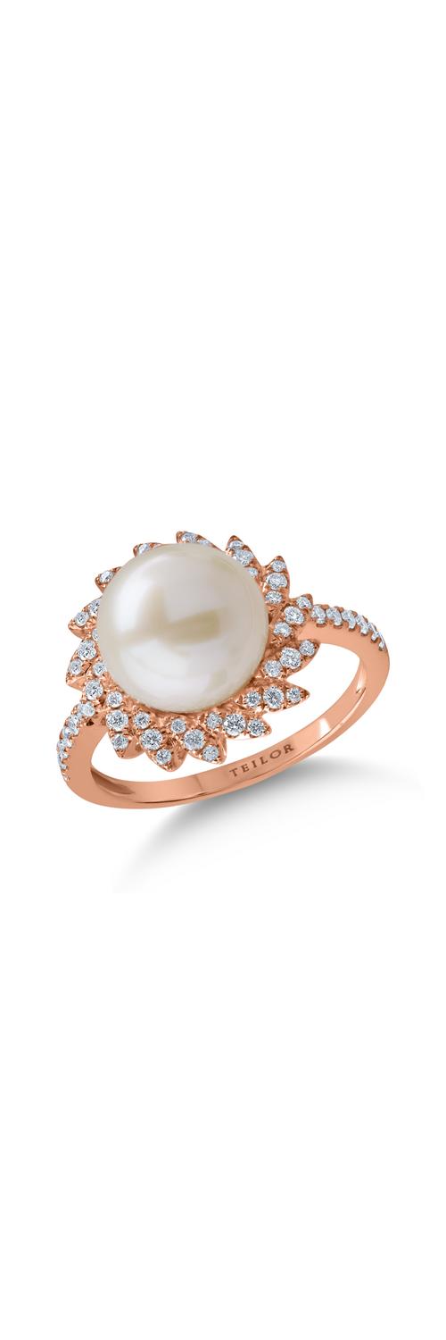 Inel din aur roz cu perla de cultura de 6.6ct si diamante de 0.3ct