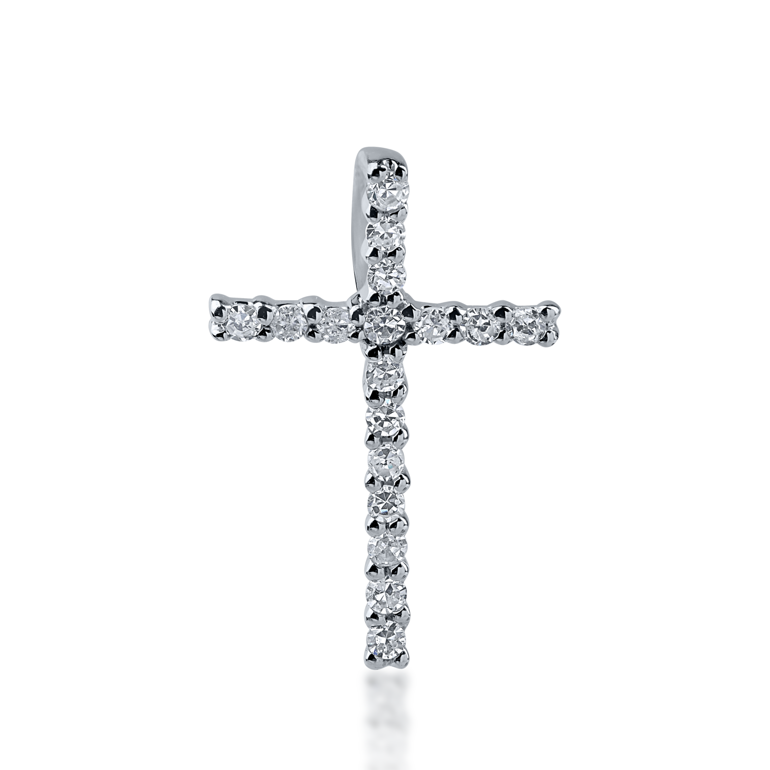 Zawieszka w kształcie krzyża z białego złota z diamentami o masie 0.065ct