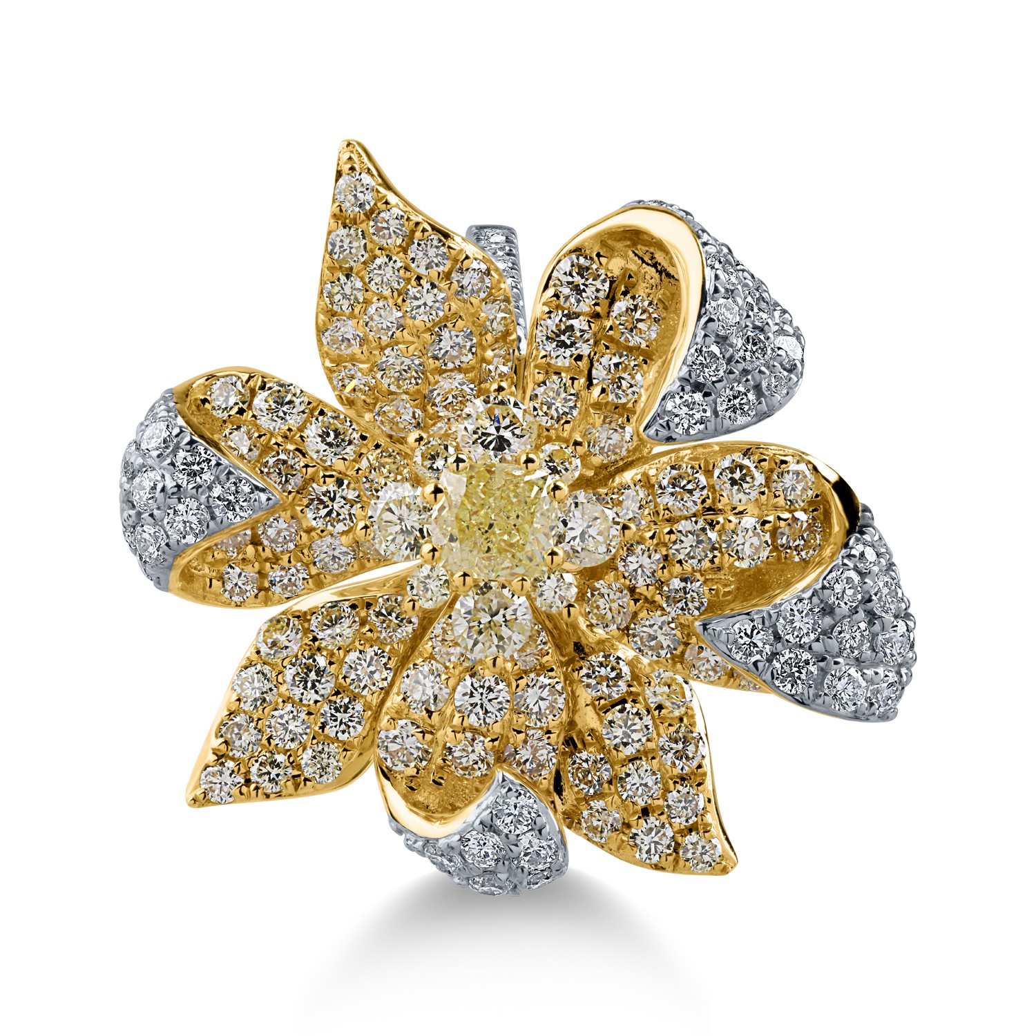 Pierścionek z kwiatem z żółto-białego złota z 2.05ct diamentami