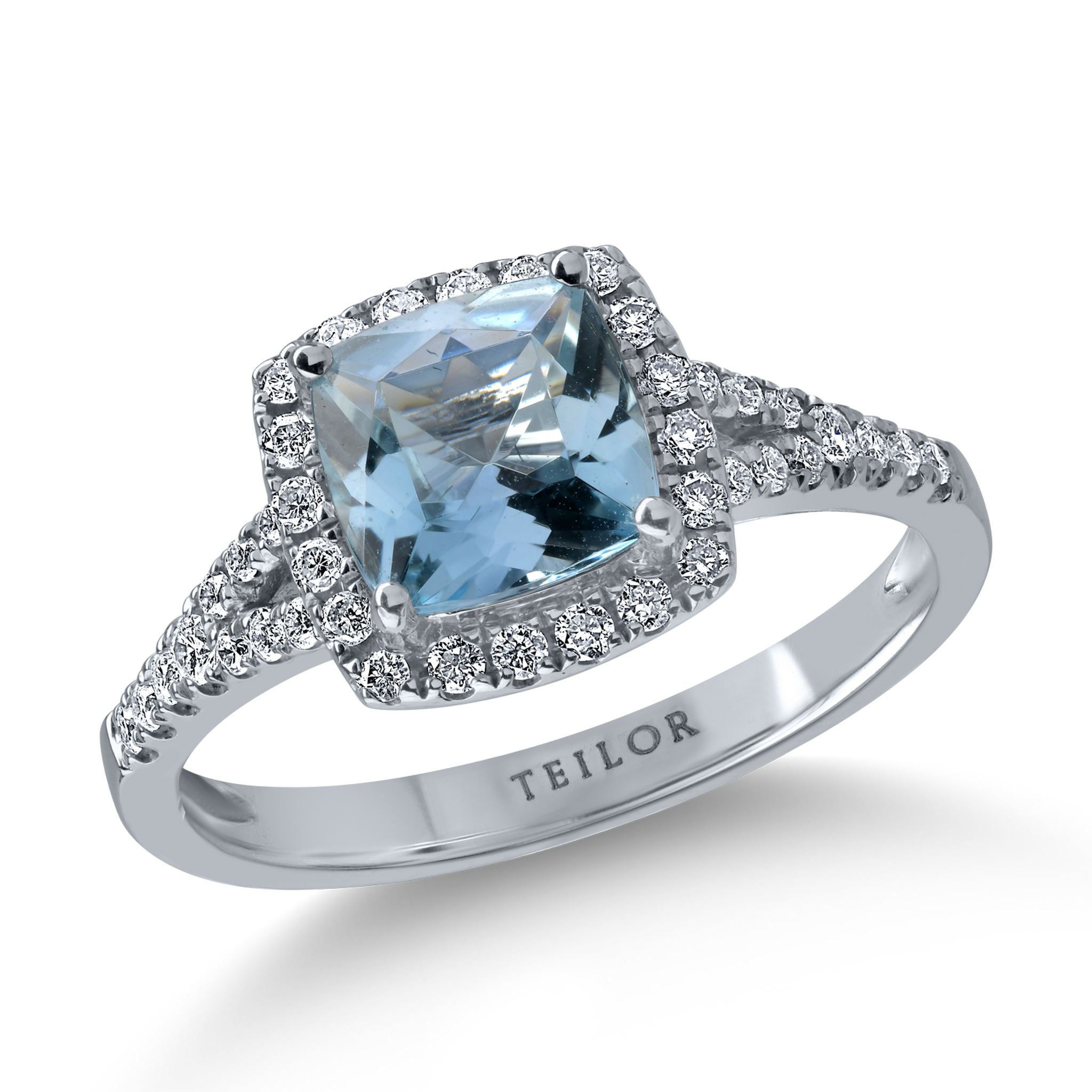 Fehérarany gyűrű 1.28ct akvamarinnal és 0.27ct gyémántokkal