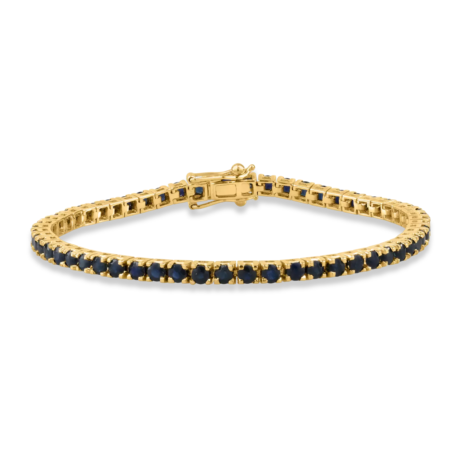 Yellow gold tennis bracelet with 6.11ct heated sapphires