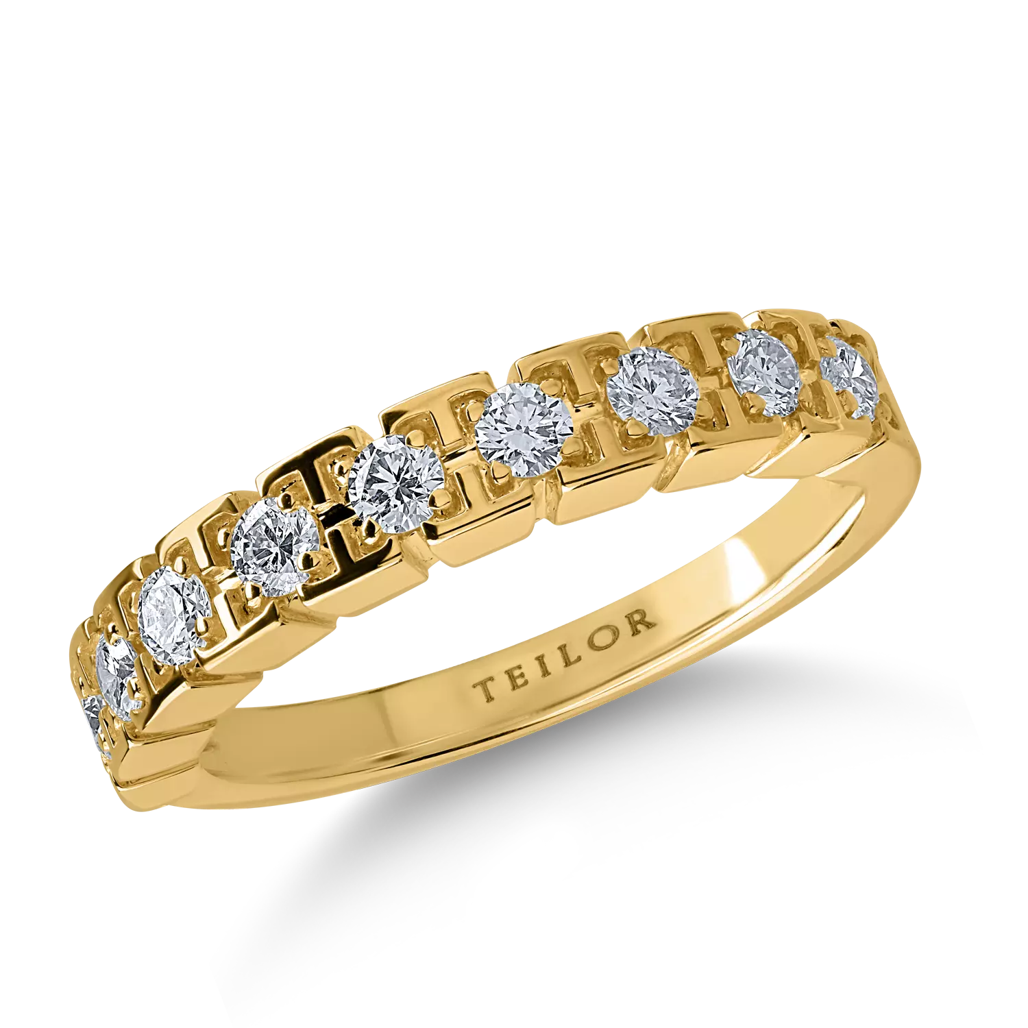 пръстен половин вечност от жълто злато с 0.38кт диаманти