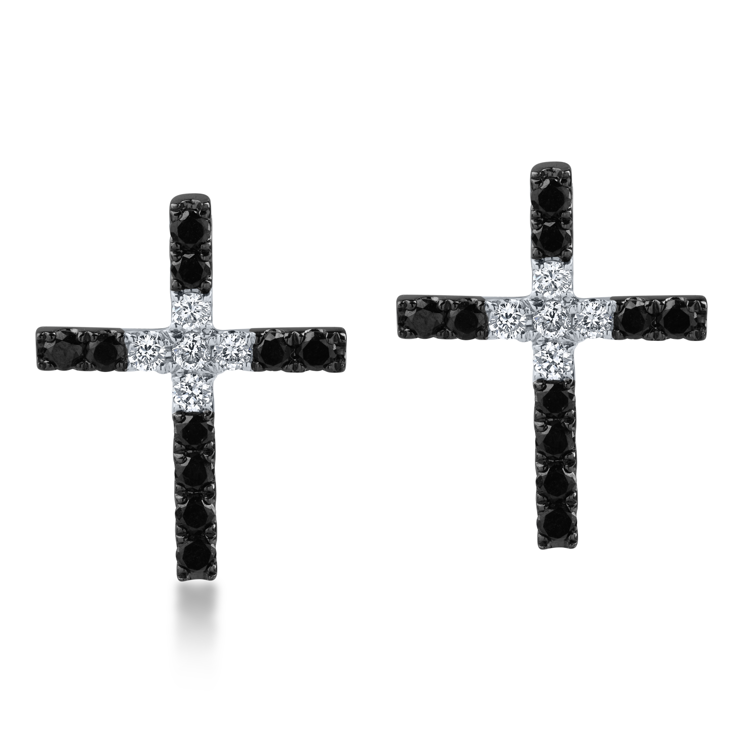 Kolczyki w kształcie krzyża z biało-czarnego złota z czarnymi diamentami o masie 0.44ct i przezroczystymi diamentami o masie 0.16ct