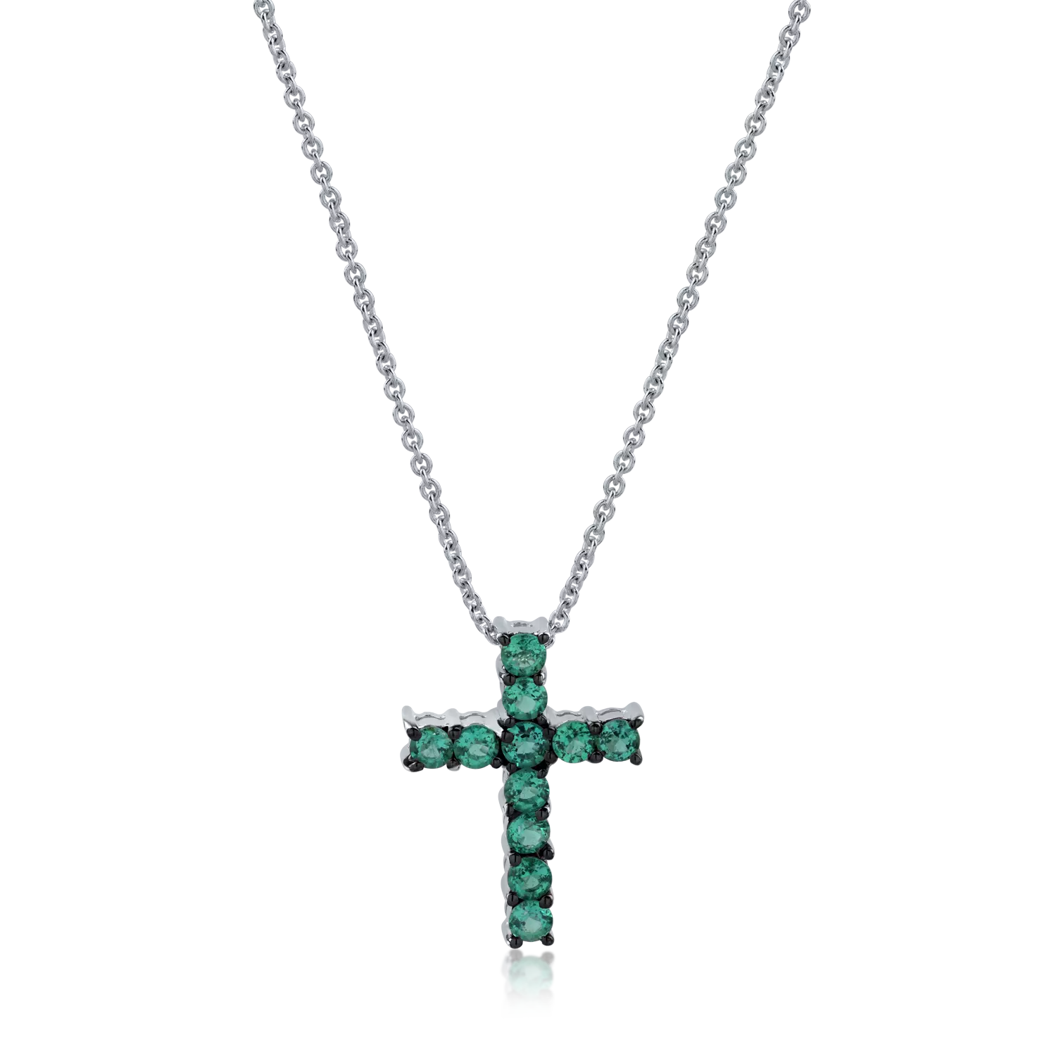 White gold cross pendant necklace with 0.55ct emeralds