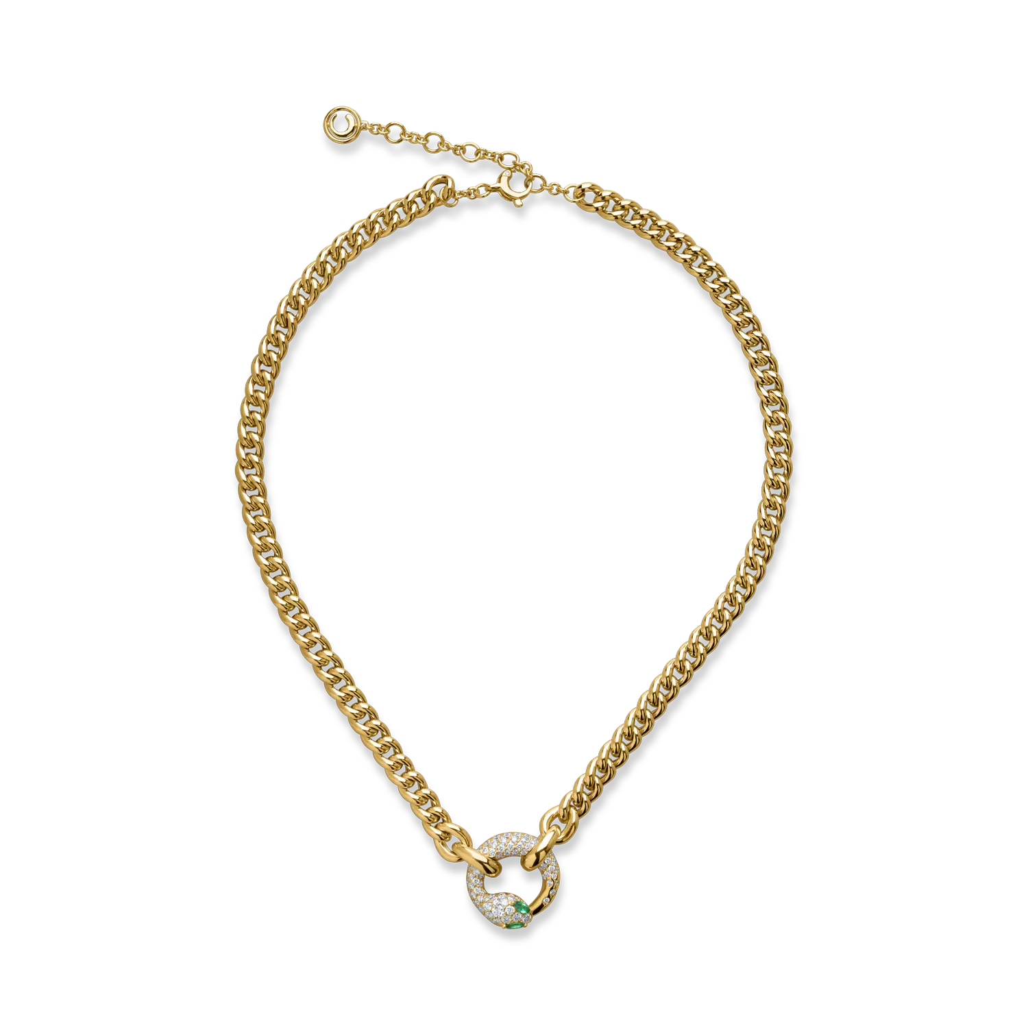 Sárga arany kígyófüggő nyaklánc 0.18ct smaragddal és 1.42ct gyémánttal
