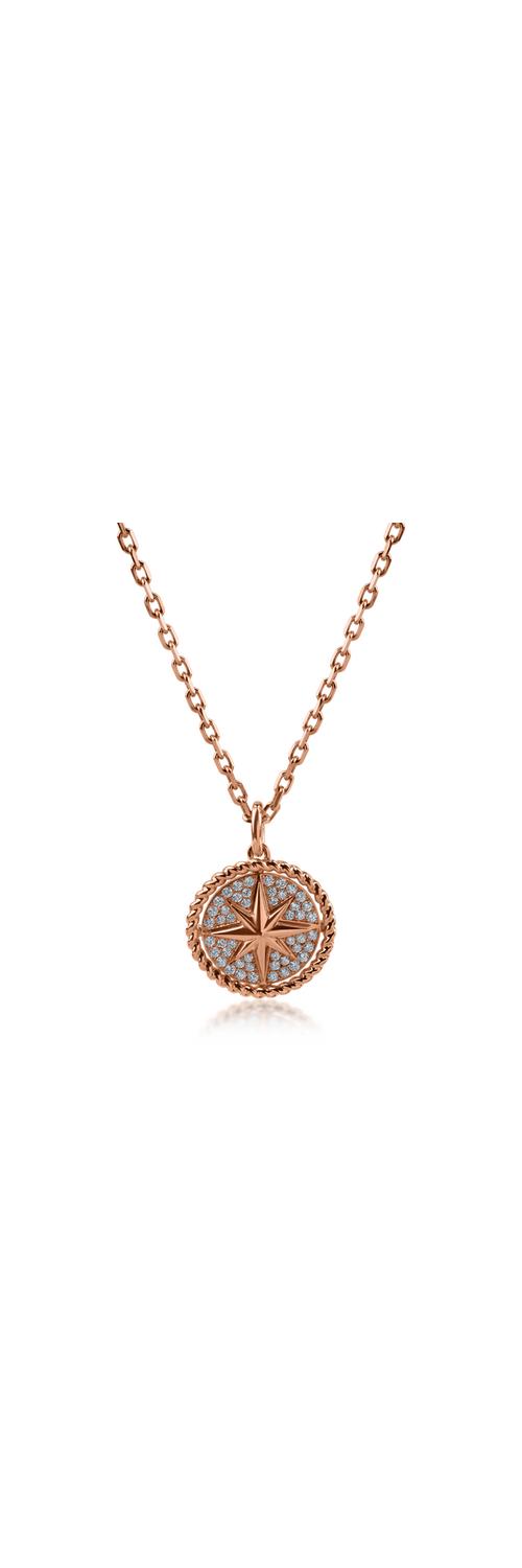 Rose gold compass pendant necklace with 0.35ct diamonds