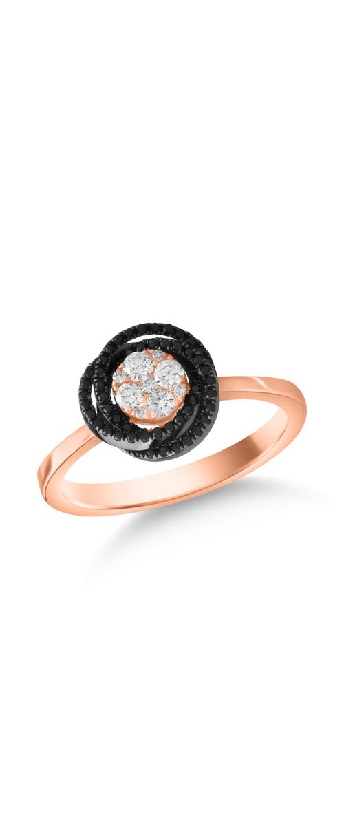 Rose-black gold ring with 0.13ct clear diamonds and 0.2ct black diamonds