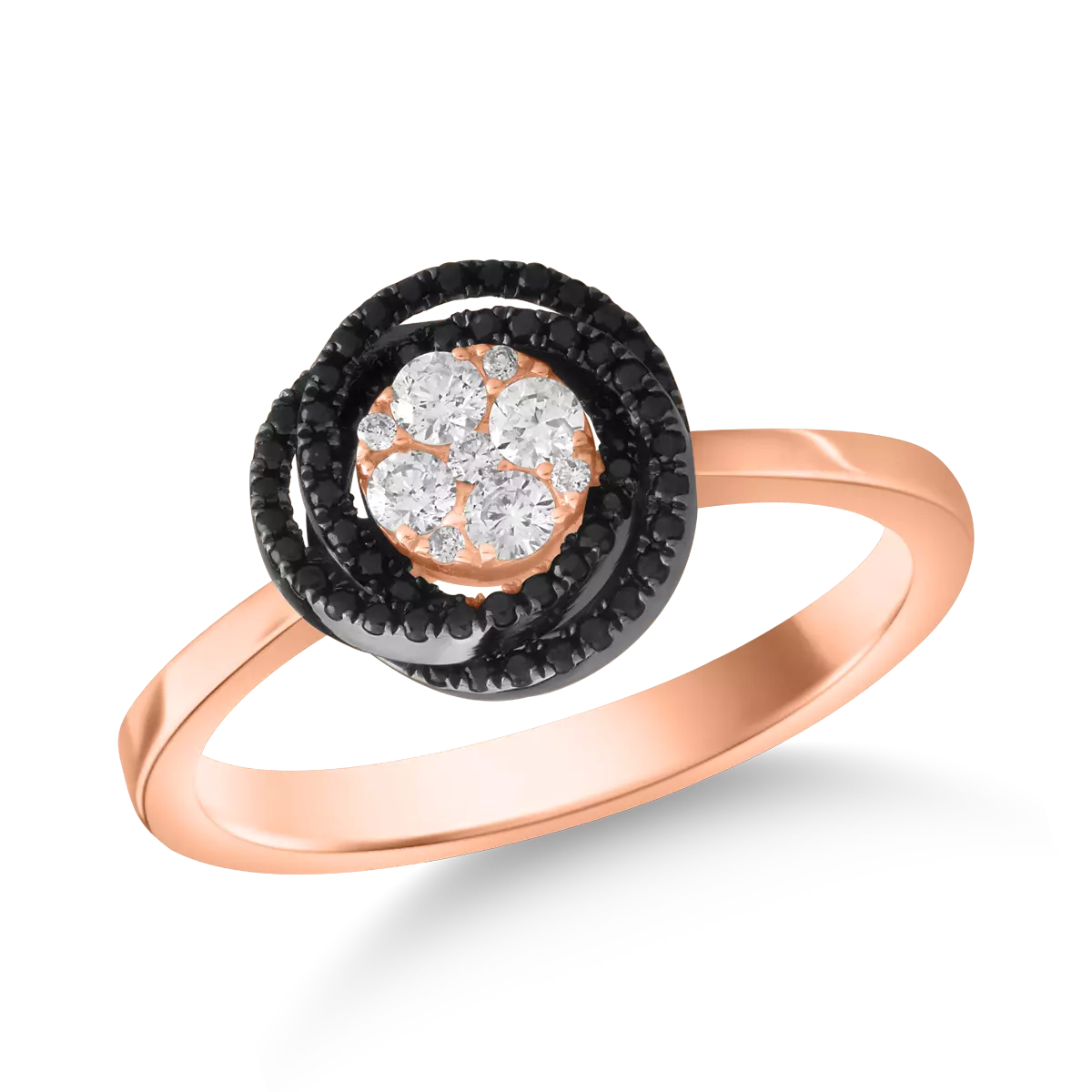 Inel din aur roz-negru cu diamante incolore de de 0.13ct si diamante negre de 0.2ct