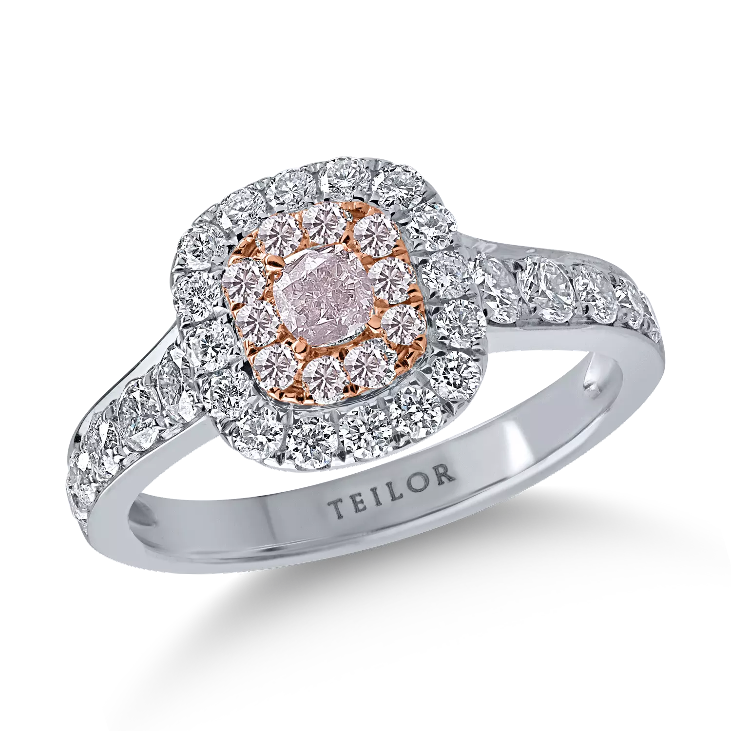 Fehér rózsa arany gyűrű 0.33ct rózsaszín gyémántokkal és 0.84ct tiszta gyémántokkal