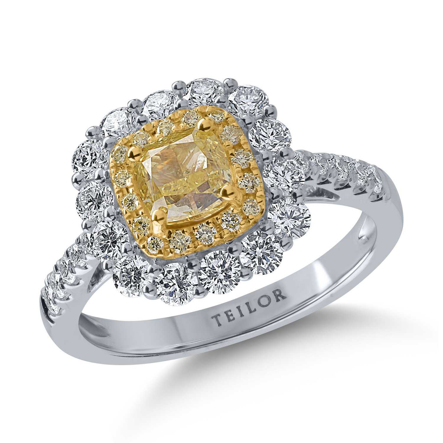 Пръстен от бяло-жълто злато с 1.12кt жълти диаманти и 0.88кt прозрачни диаманти
