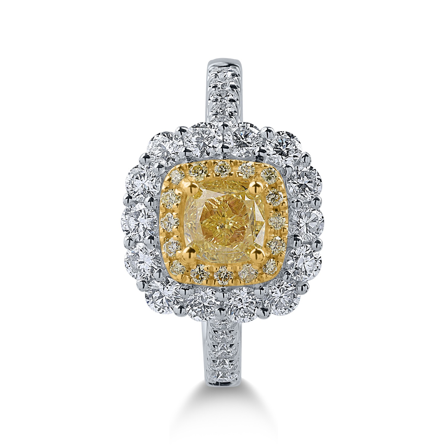 Pierścionek z biało-żółtego złota z żółtymi diamentami o masie 1.12ct i przezroczystymi diamentami o masie 0.88ct