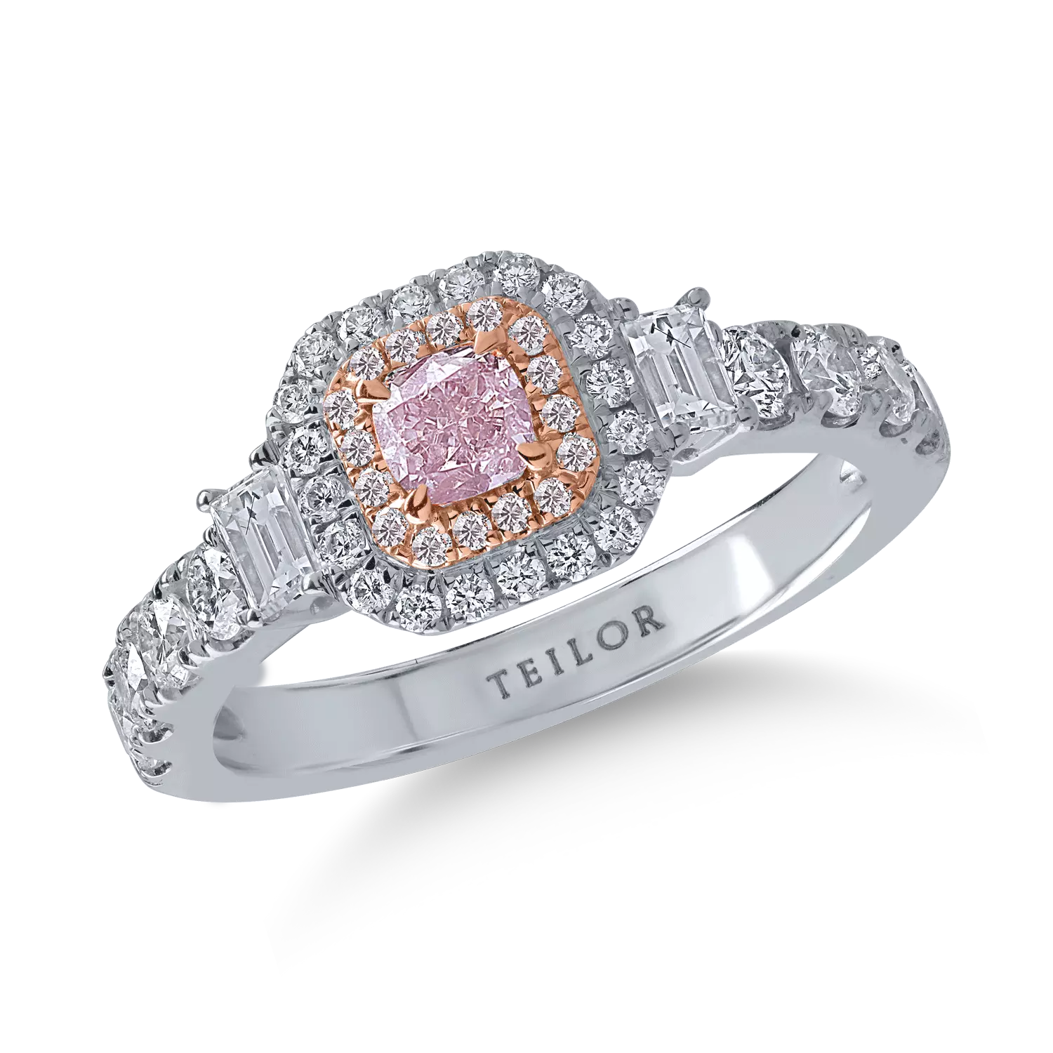 Fehér rózsa arany gyűrű 0.35ct rózsaszín gyémántokkal és 0.81ct tiszta gyémántokkal