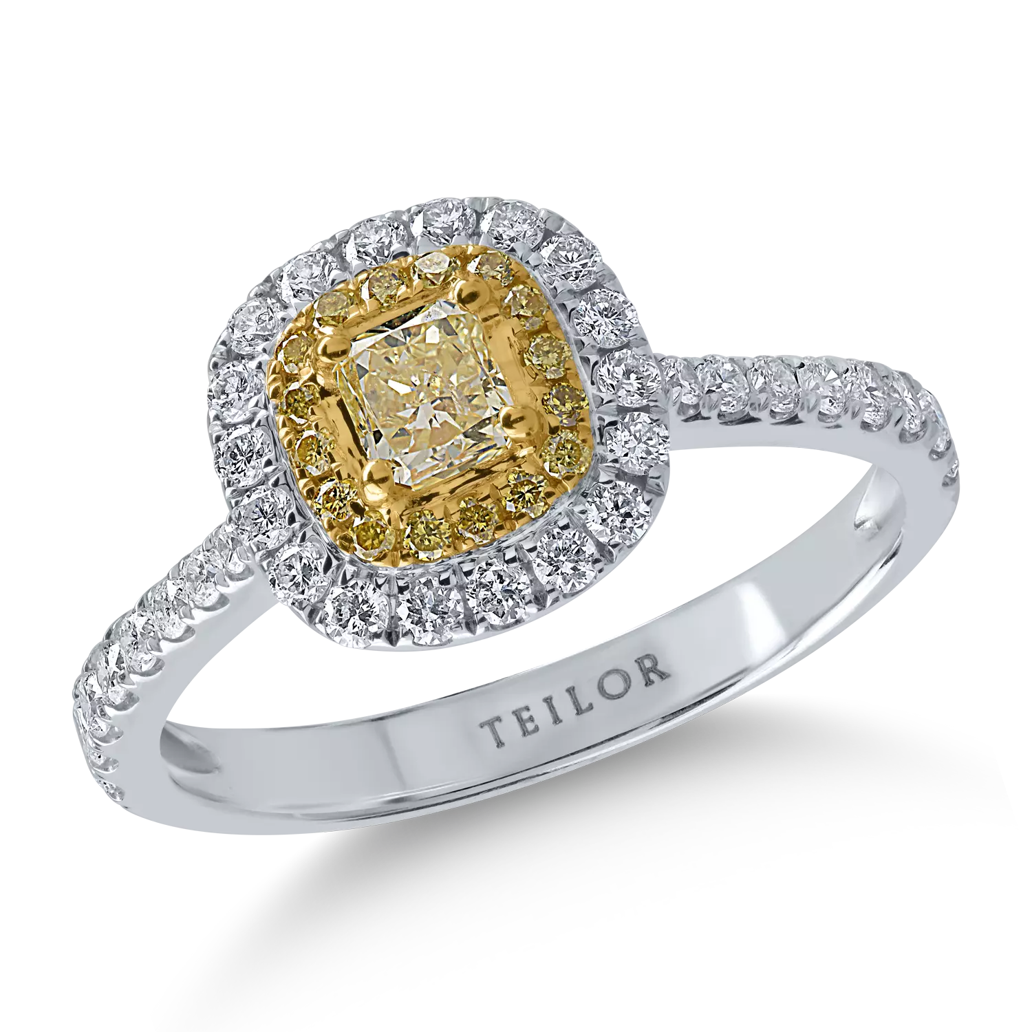 Fehér-sárga arany gyűrű 0.41ct sárga gyémántokkal és 0.46ct tiszta gyémántokkal