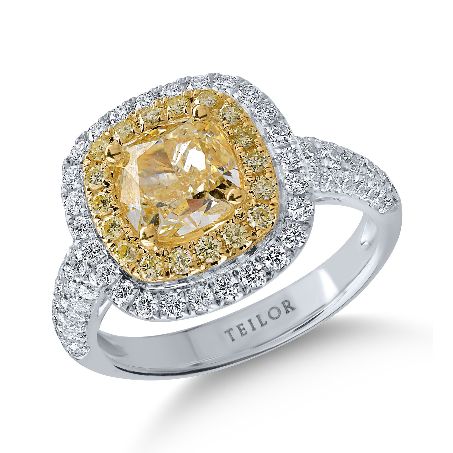 Пръстен от бяло-жълто злато с 2.31кt жълти диаманти и 0.87кt прозрачни диаманти