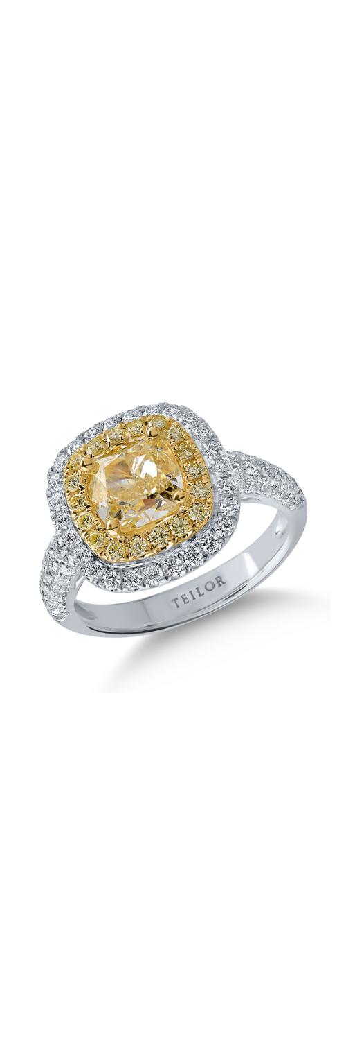 Fehér-sárga arany gyűrű 2.31ct sárga gyémántokkal és 0.87ct tiszta gyémántokkal