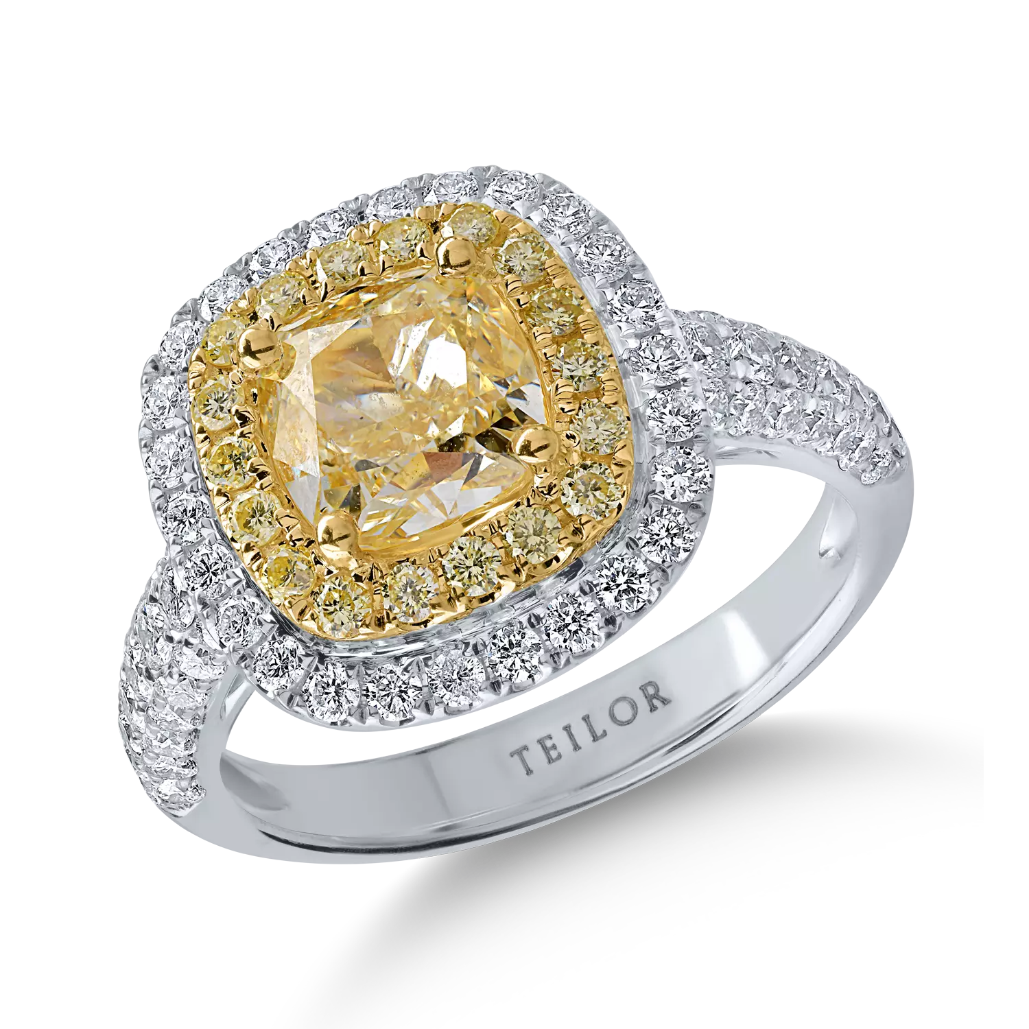 Inel din aur alb-galben cu diamante galbene de 2.31ct si diamante transparente de 0.87ct