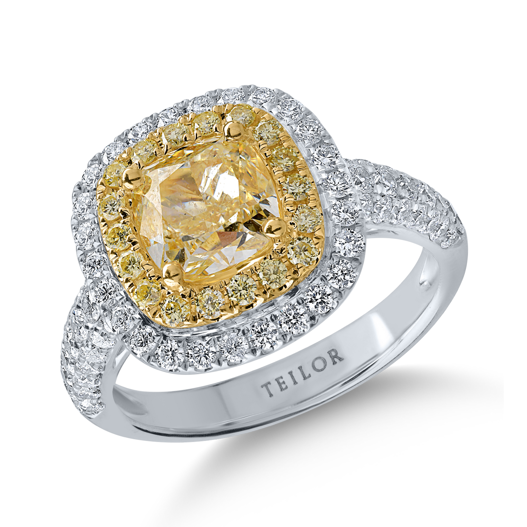 Pierścionek z biało-żółtego złota z żółtymi diamentami o masie 2.31ct i przezroczystymi diamentami o masie 0.87ct