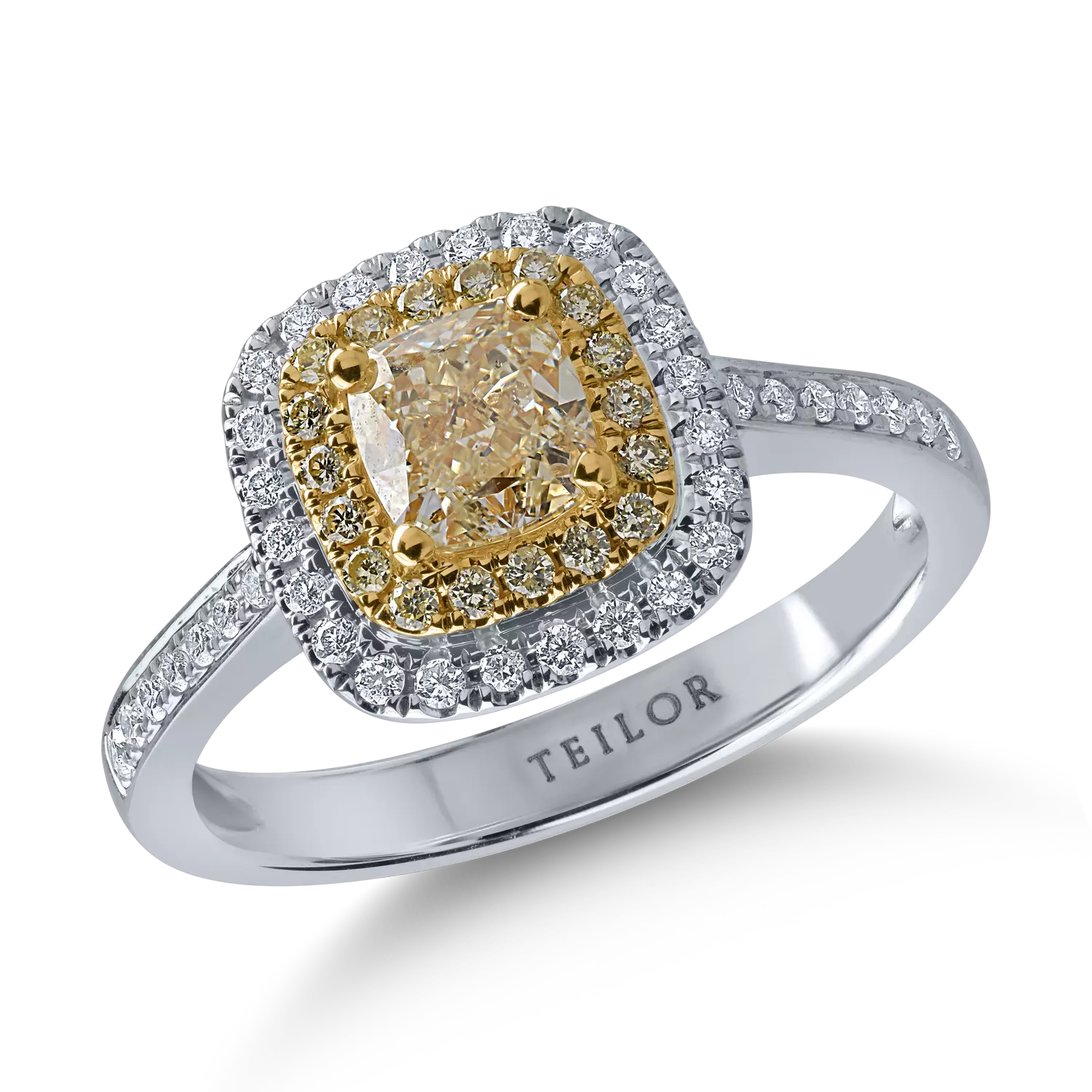 Пръстен от бяло-жълто злато с 0.96кt жълти диаманти и 0.21кt прозрачни диаманти