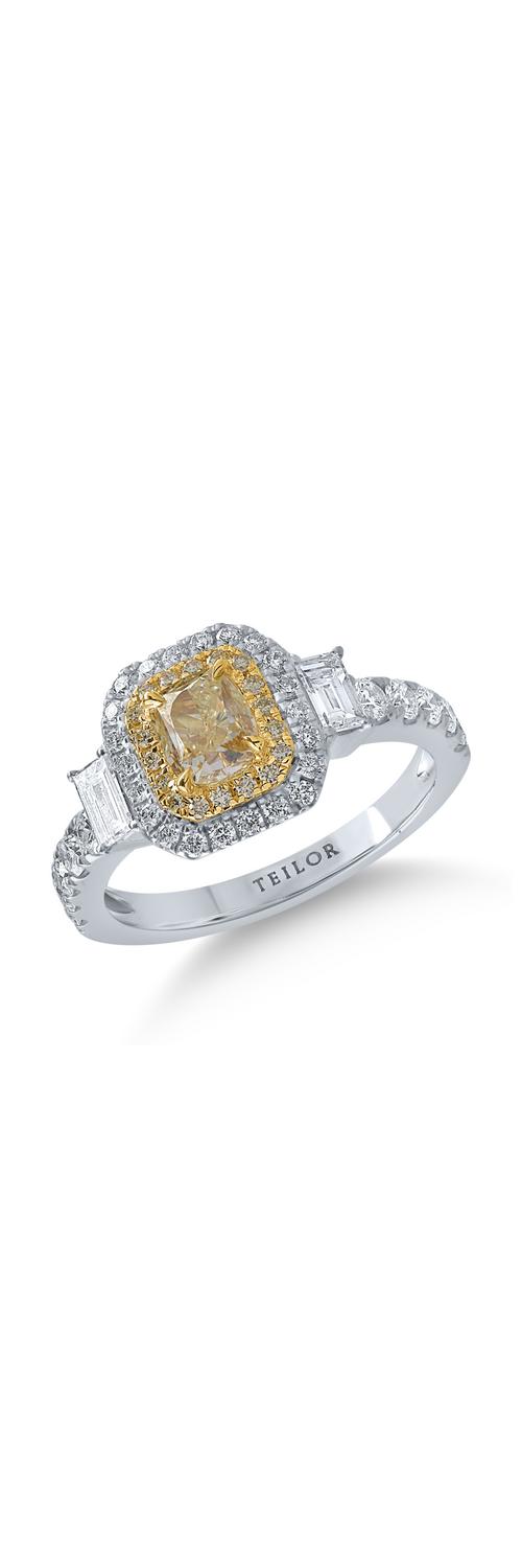 Inel din aur alb-galben cu diamante galbene de 1.09ct si diamante transparente de 0.82ct