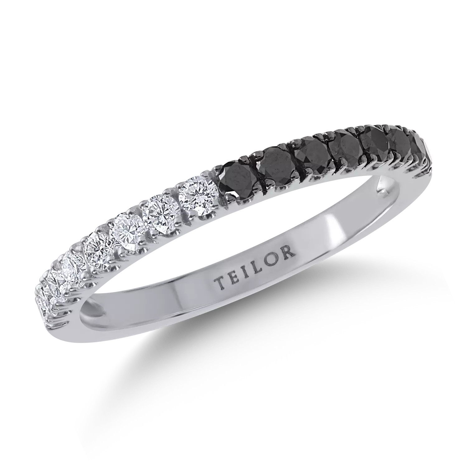 Half eternity ring in white gold with 0.32ct black diamonds and 0.24ct clear diamonds