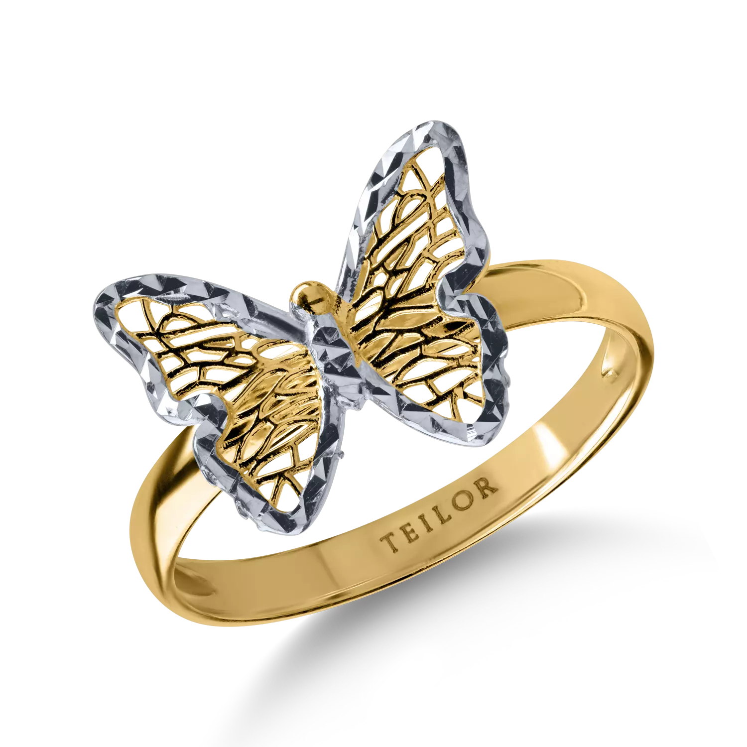 Пръстен пеперуда от бяло-жълто злато
