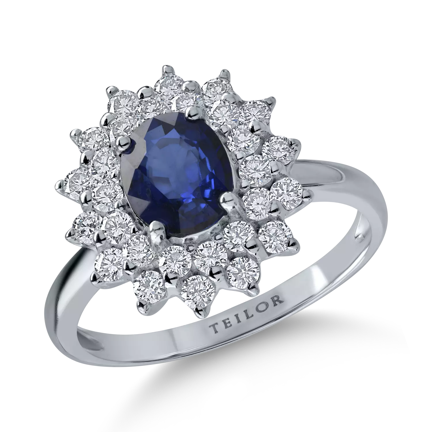 Fehérarany gyűrű 1.18ct zafírral és 0.72ct gyémántokkal