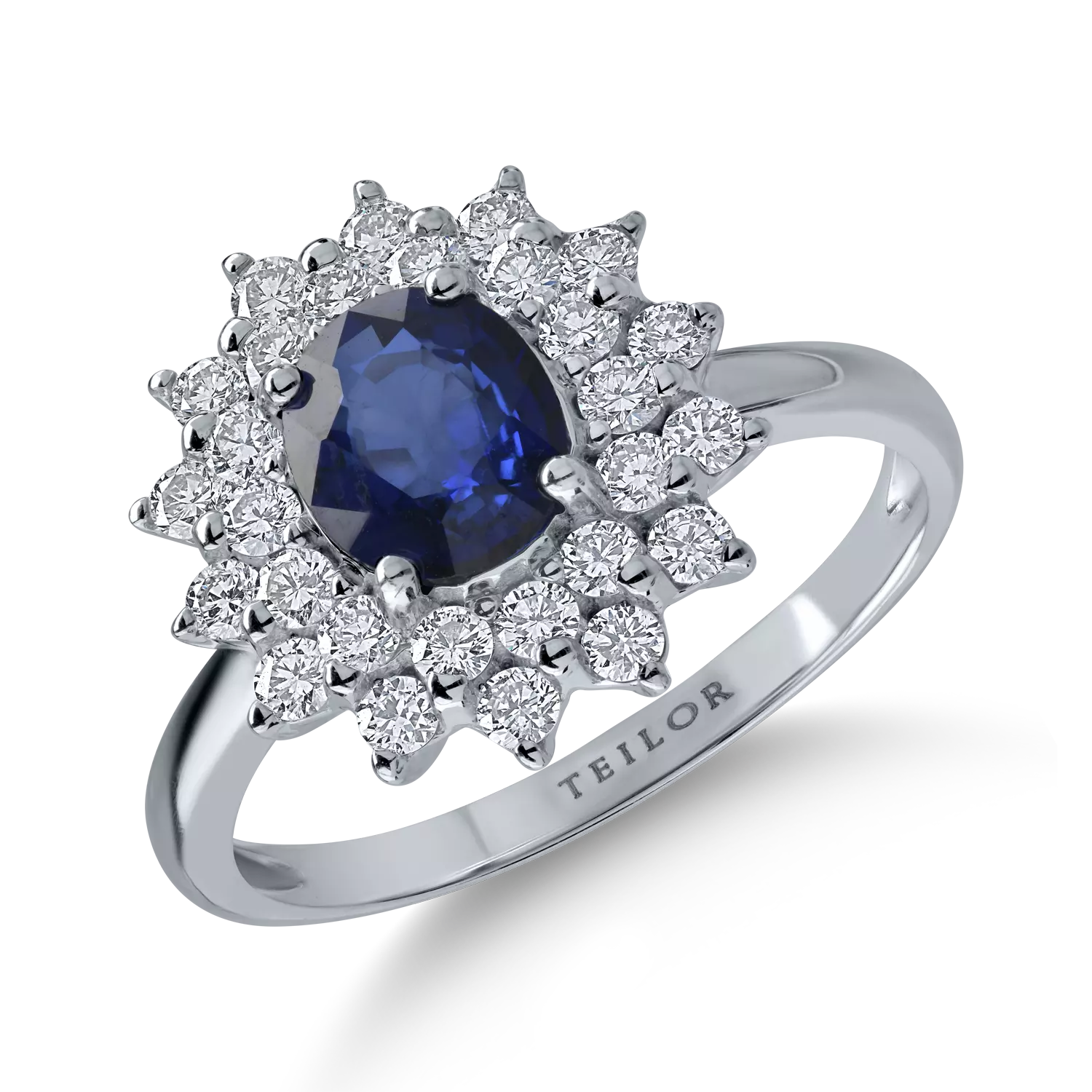 White gold ring with 1.38ct sapphire and 0.72ct diamonds