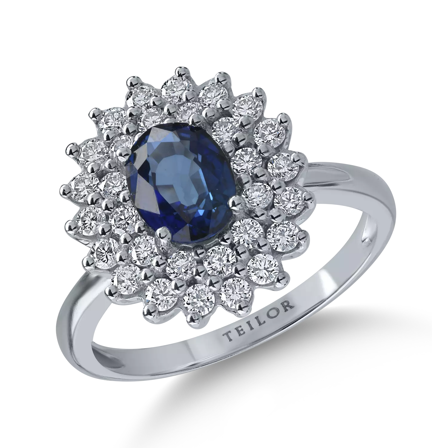 White gold ring with 1.37ct sapphire and 0.64ct diamonds