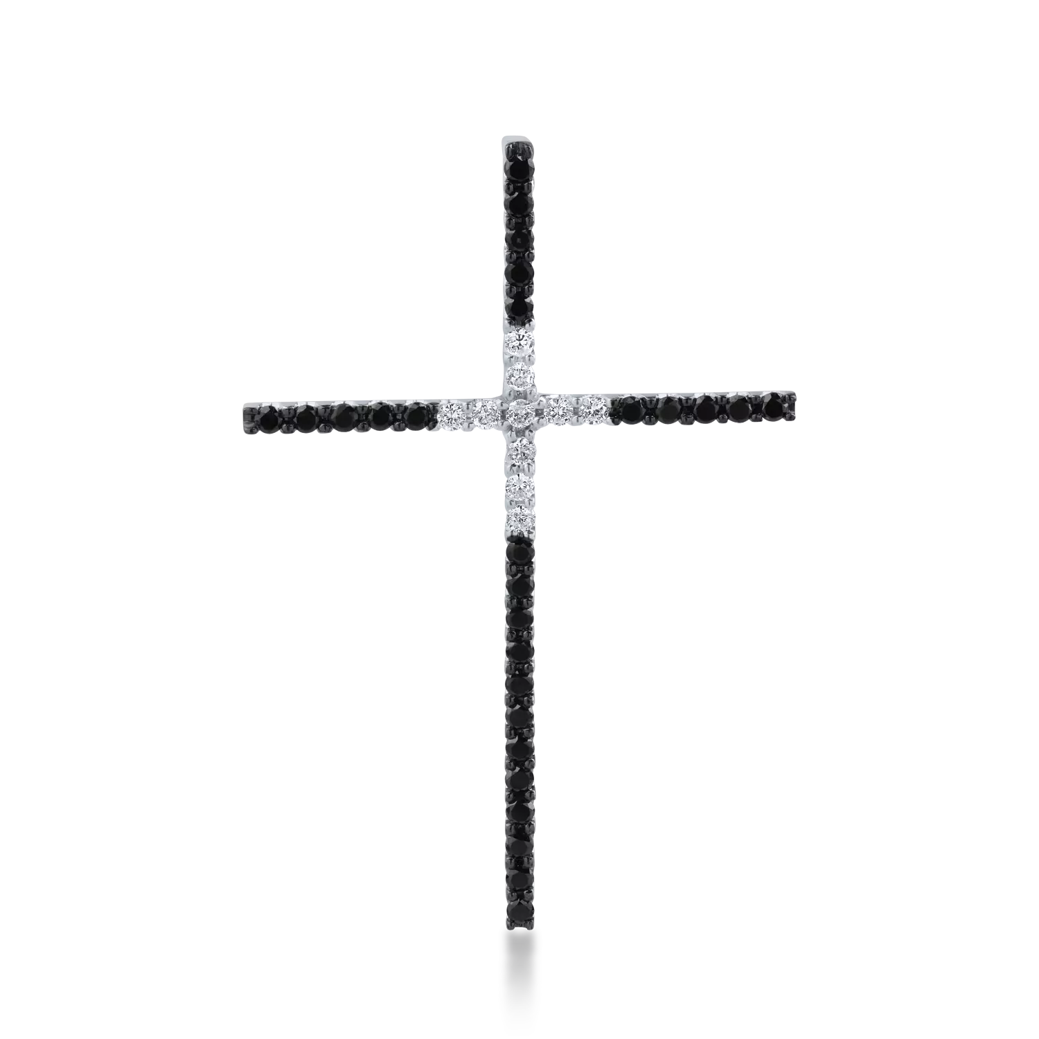 Pandantiv cruce din aur alb-negru cu diamante negre de 0.38ct si diamante incolore de 0.13ct