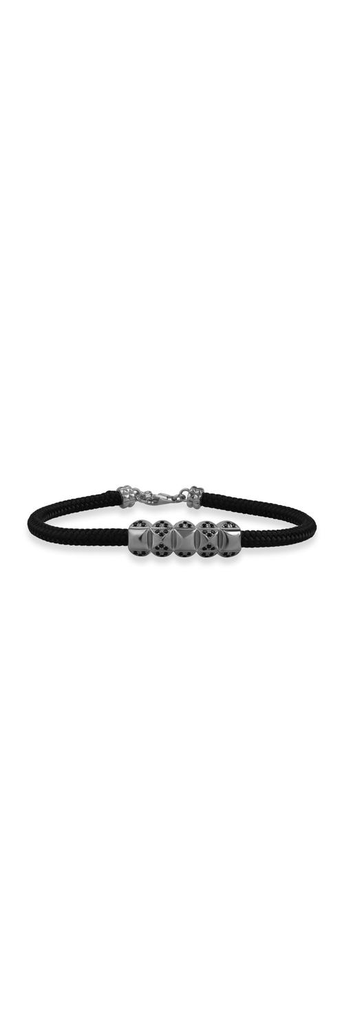 Bracelet with black cord and silver elements for men