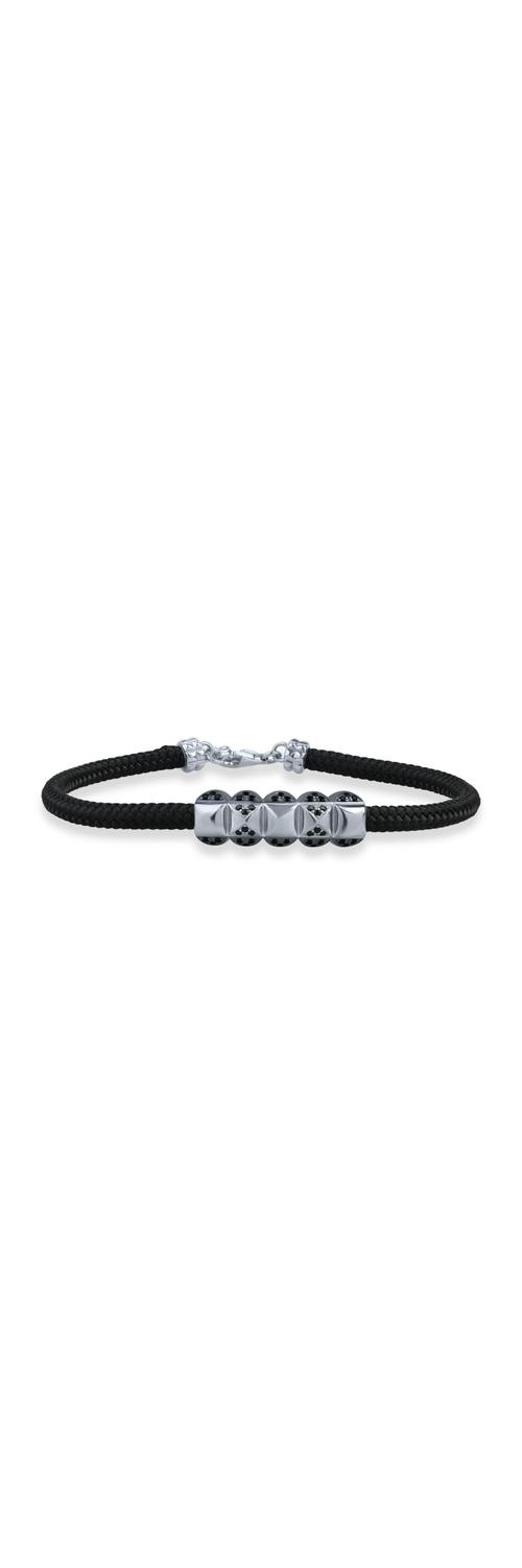 Bracelet with black cord and silver details for men