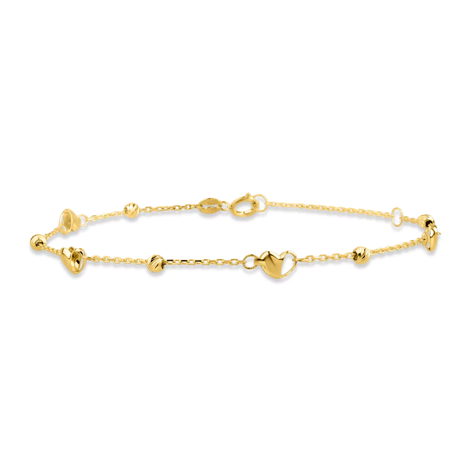 Yellow gold bracelet with beads and hearts